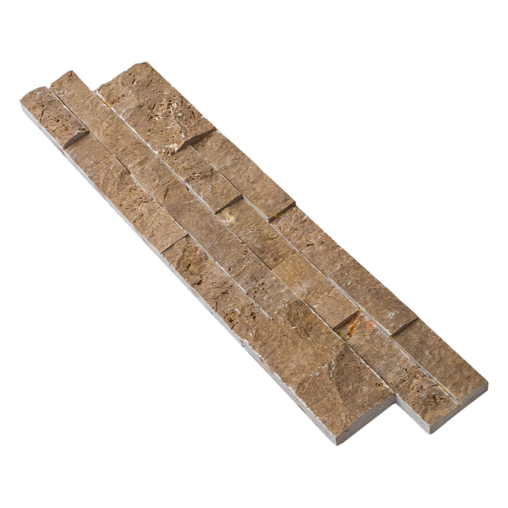 Noce Travertine Ledger 3D Split-Face Wall Tile 6x24 - Natural Stone Coffee Brown