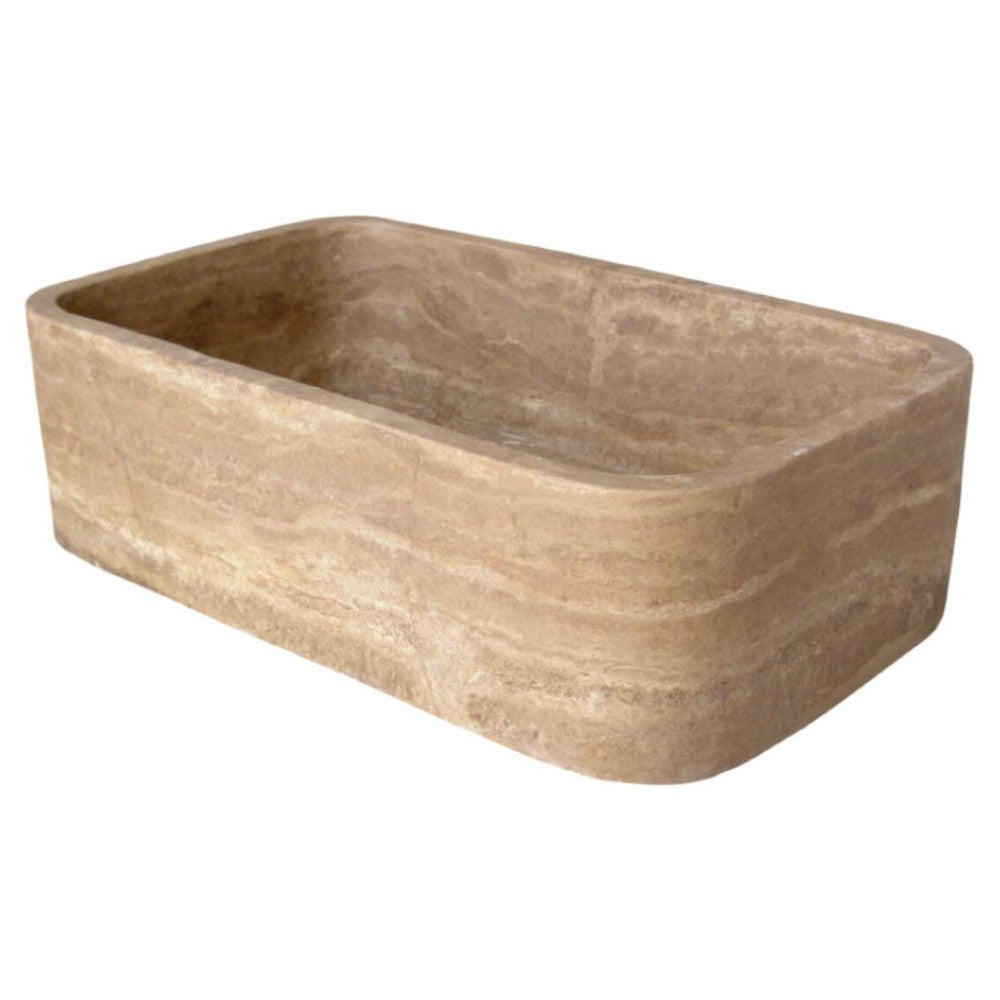 Noce Brown Travertine Natural Stone Handcrafted Farmhouse Apron Kitchen Sink - 18x30x10