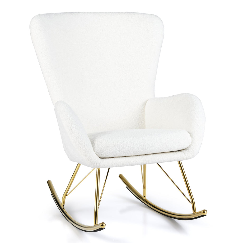 Nursery Rocking Chair with Curved Backrest and Armrests-White