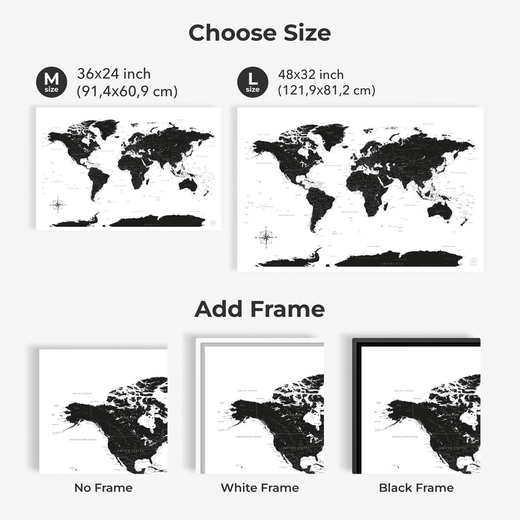 World Map on Canvas - Onyx