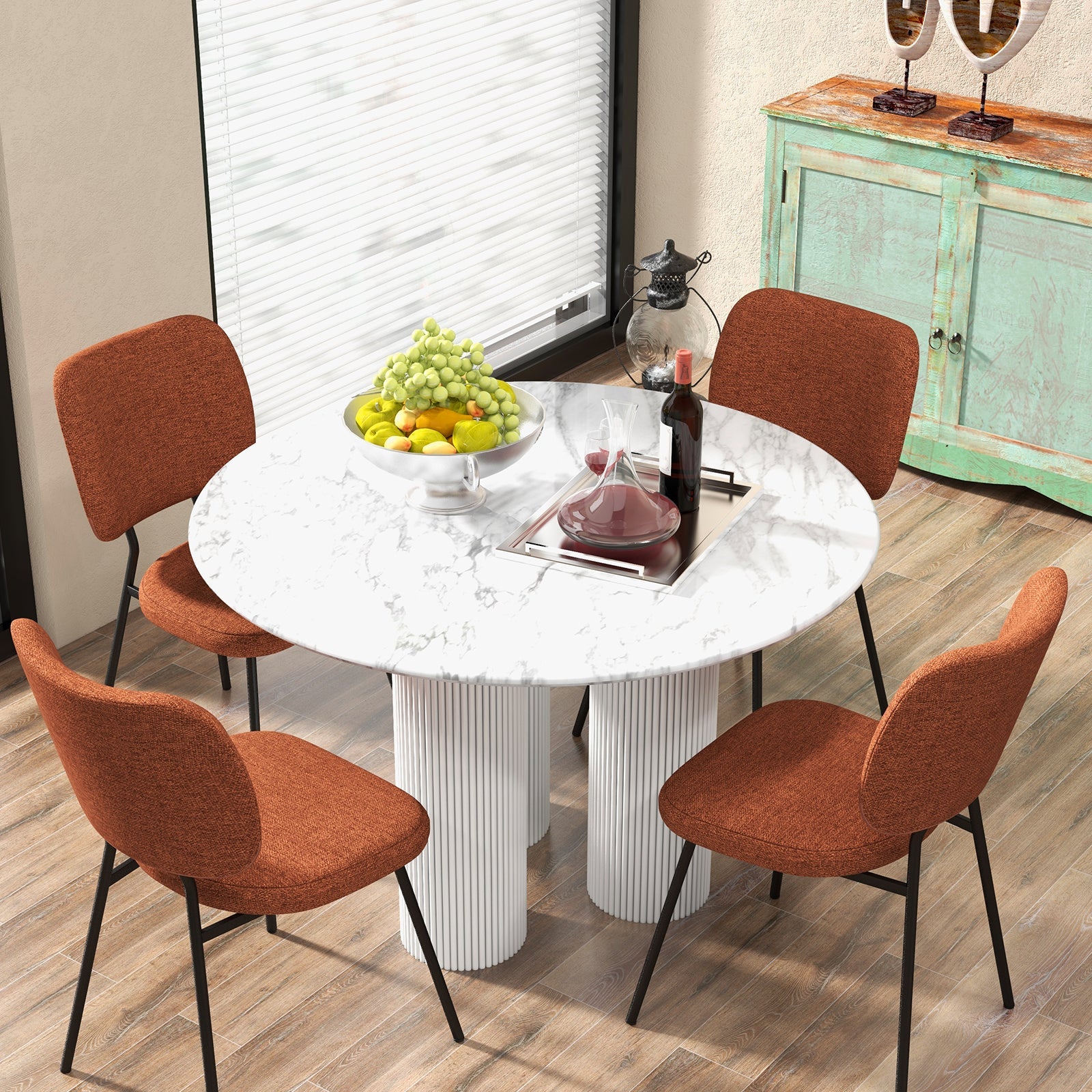 Set of 2 Modern Armless Dining Chairs with Linen Fabric