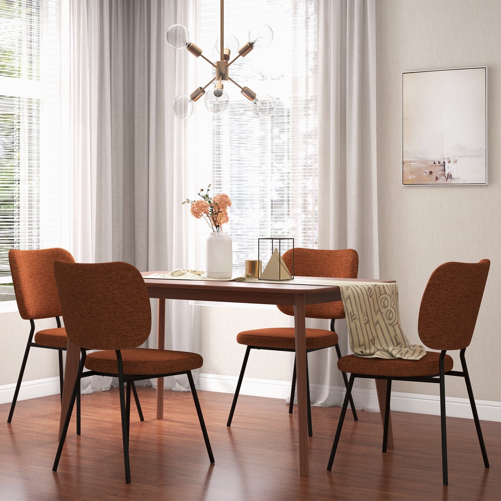 Set of 2 Modern Armless Dining Chairs with Linen Fabric