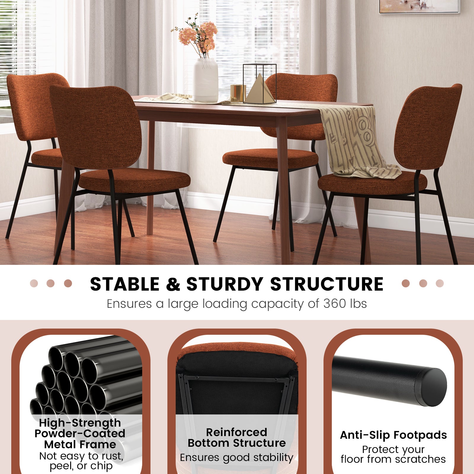 Set of 2 Modern Armless Dining Chairs with Linen Fabric