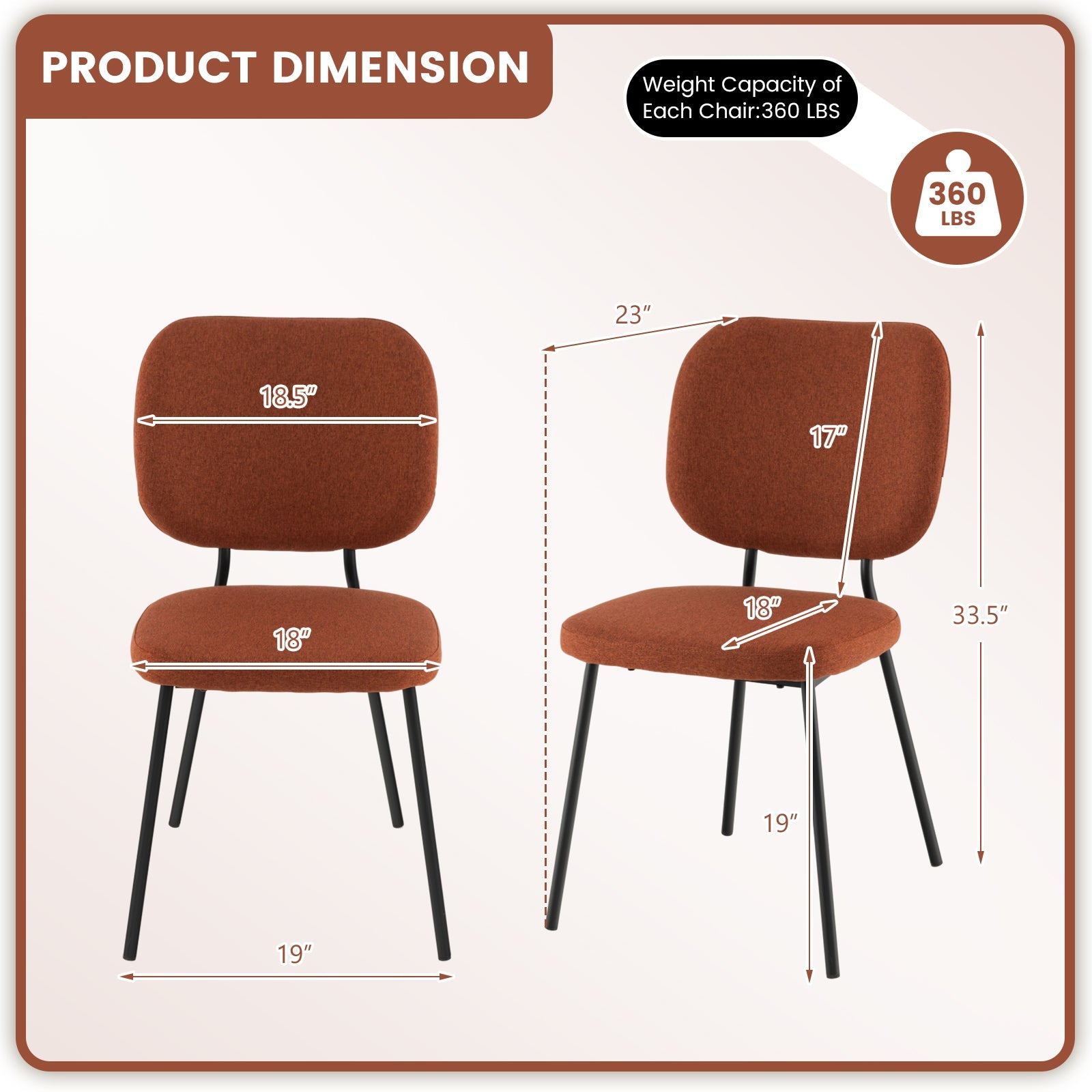 Set of 2 Modern Armless Dining Chairs with Linen Fabric