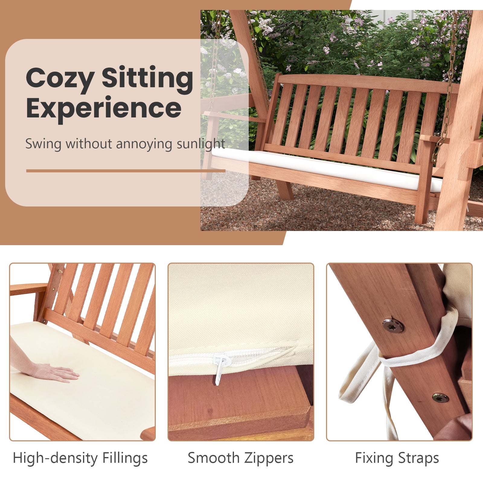 Outdoor 2-Seat Swing Bench w/ith A Frame and Sturdy Metal Hanging Chainsx