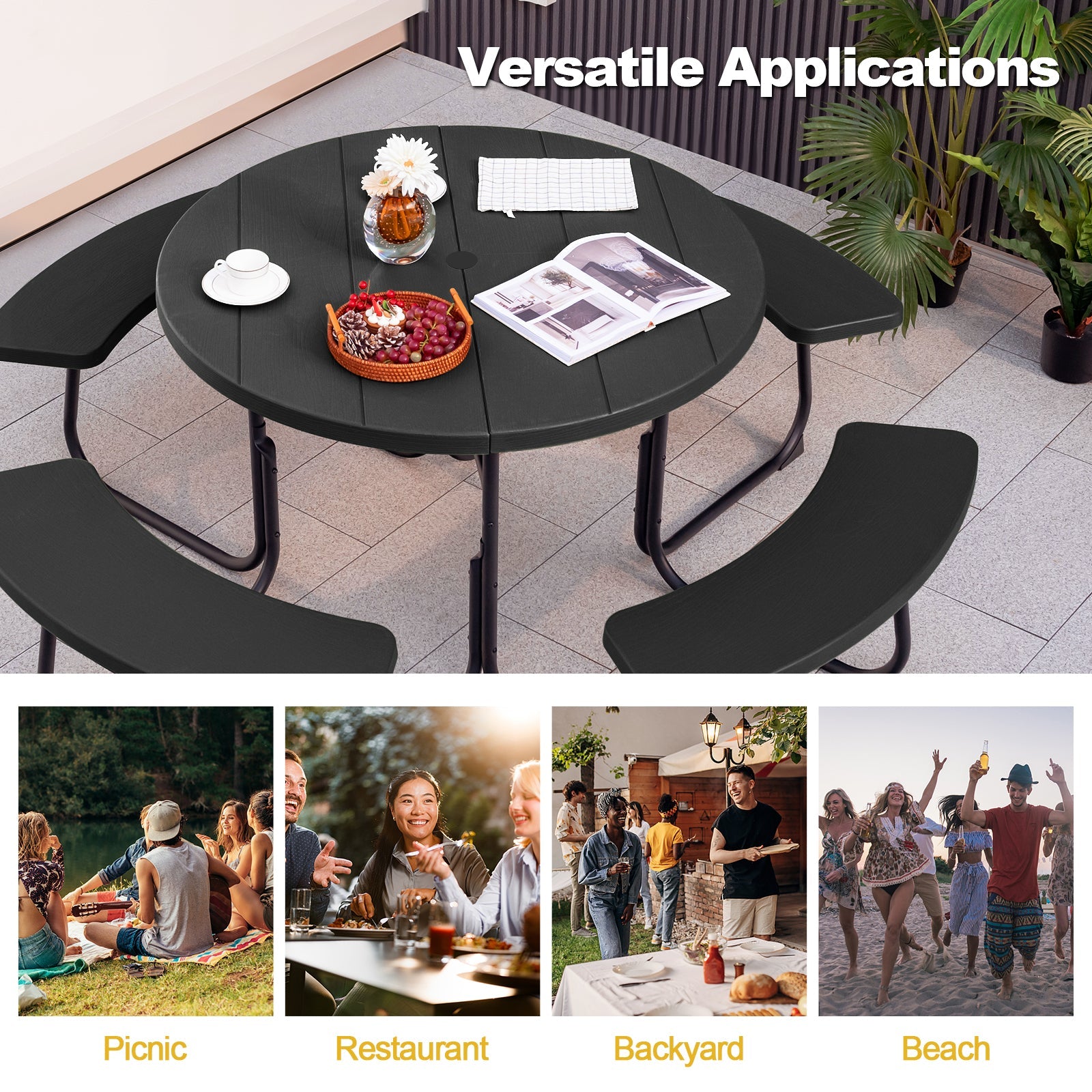 8-Person Outdoor Picnic Table and Bench Set with Umbrella Hole