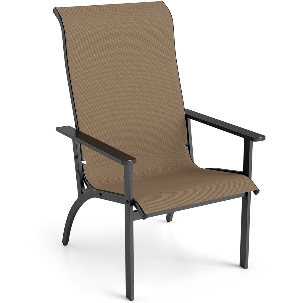 Outdoor Adirondack Chair with High Back and Metal Frame for Porch Garden-Coffee
