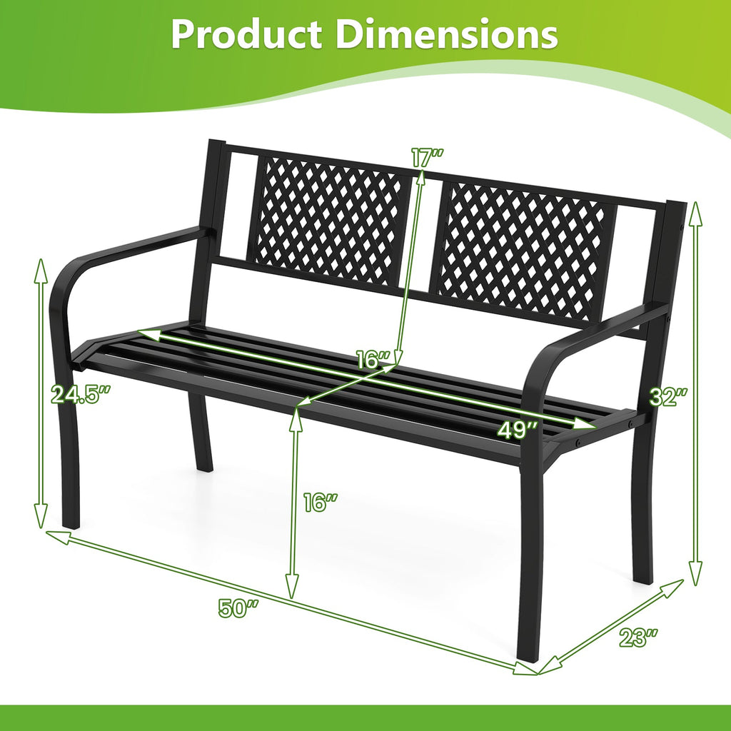 Outdoor Bench Metal Loveseat Patio Bench for 2-3-Person-Black