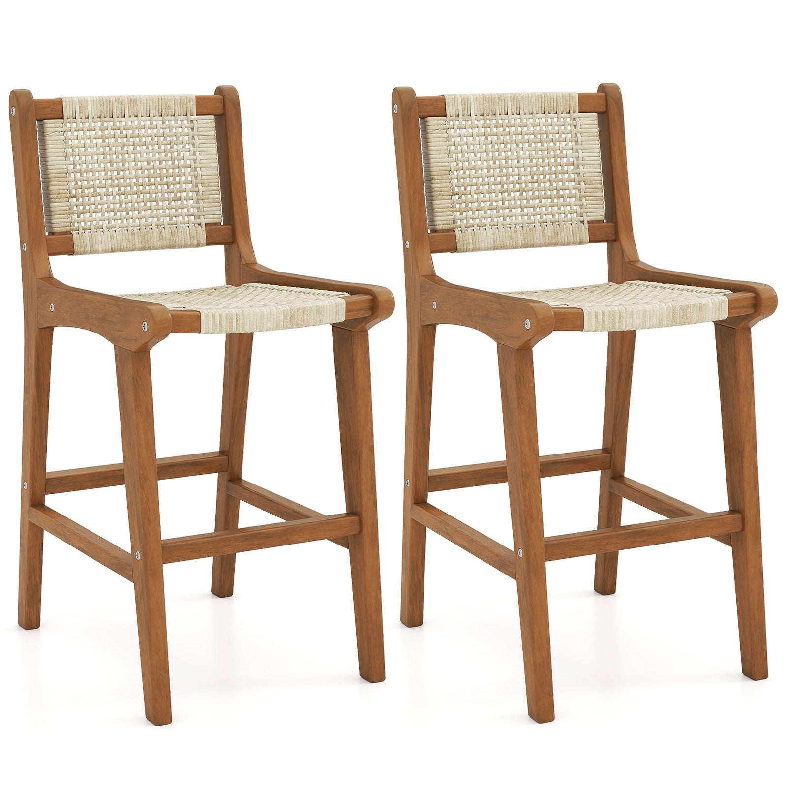 Outdoor Counter Height Bar Stool with Teak Wood Frame
