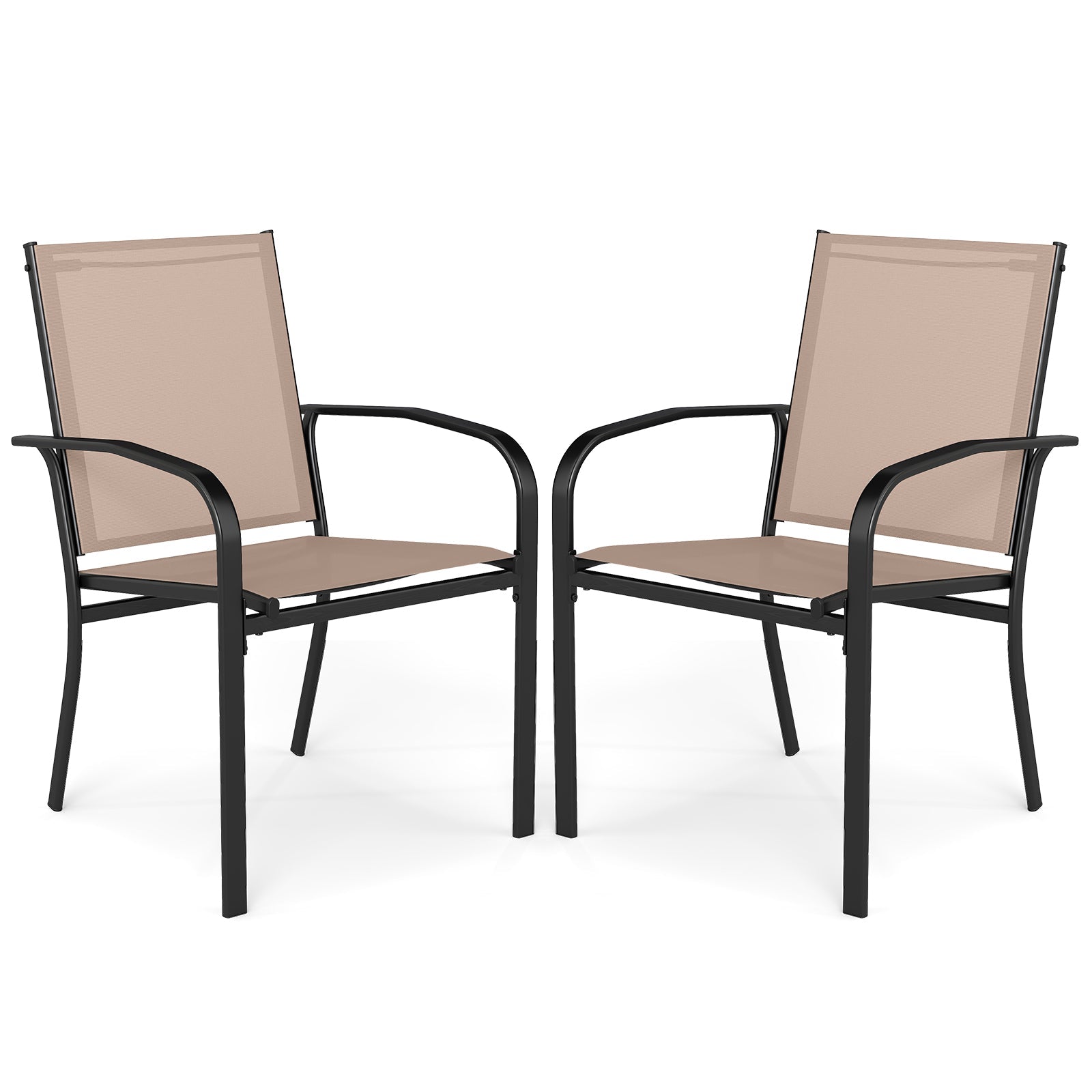 Outdoor Dining Chairs Set of 2 with High Back and Metal Frame-Light Brown