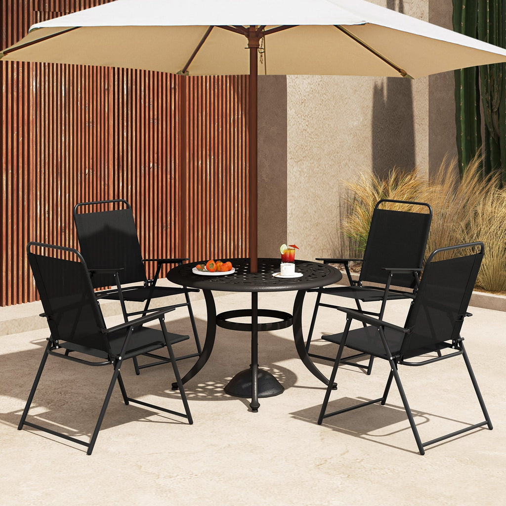 Outdoor Folding Sling Chairs Set of 4 with Armrest and Backrest