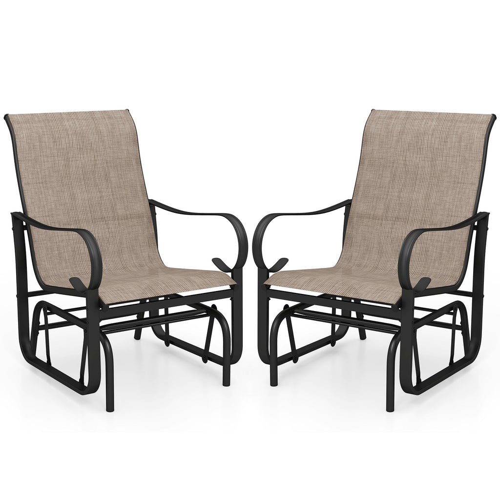 Outdoor Glider Chairs Set of 2 with High Backrest Breathable Mesh Fabric and Metal Frame-Black and Brown