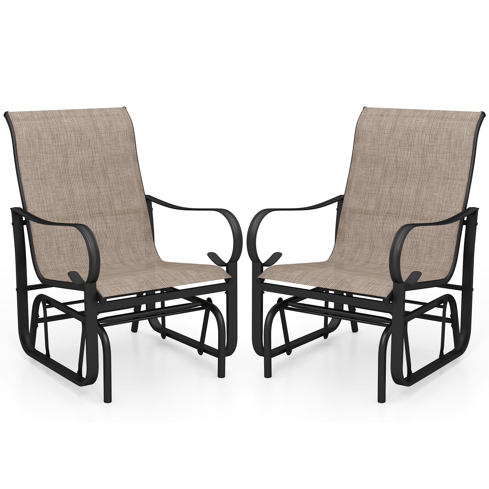 Outdoor Glider Chairs Set of 2 with High Backrest Breathable Mesh Fabric and Metal Frame-Black and Brown