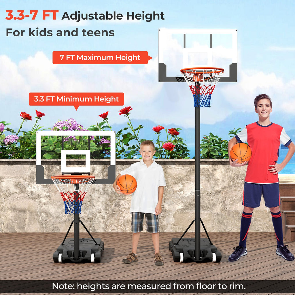 3.3-7 Feet Portable Adjustable Outdoor Kids Basketball Hoop Goal System