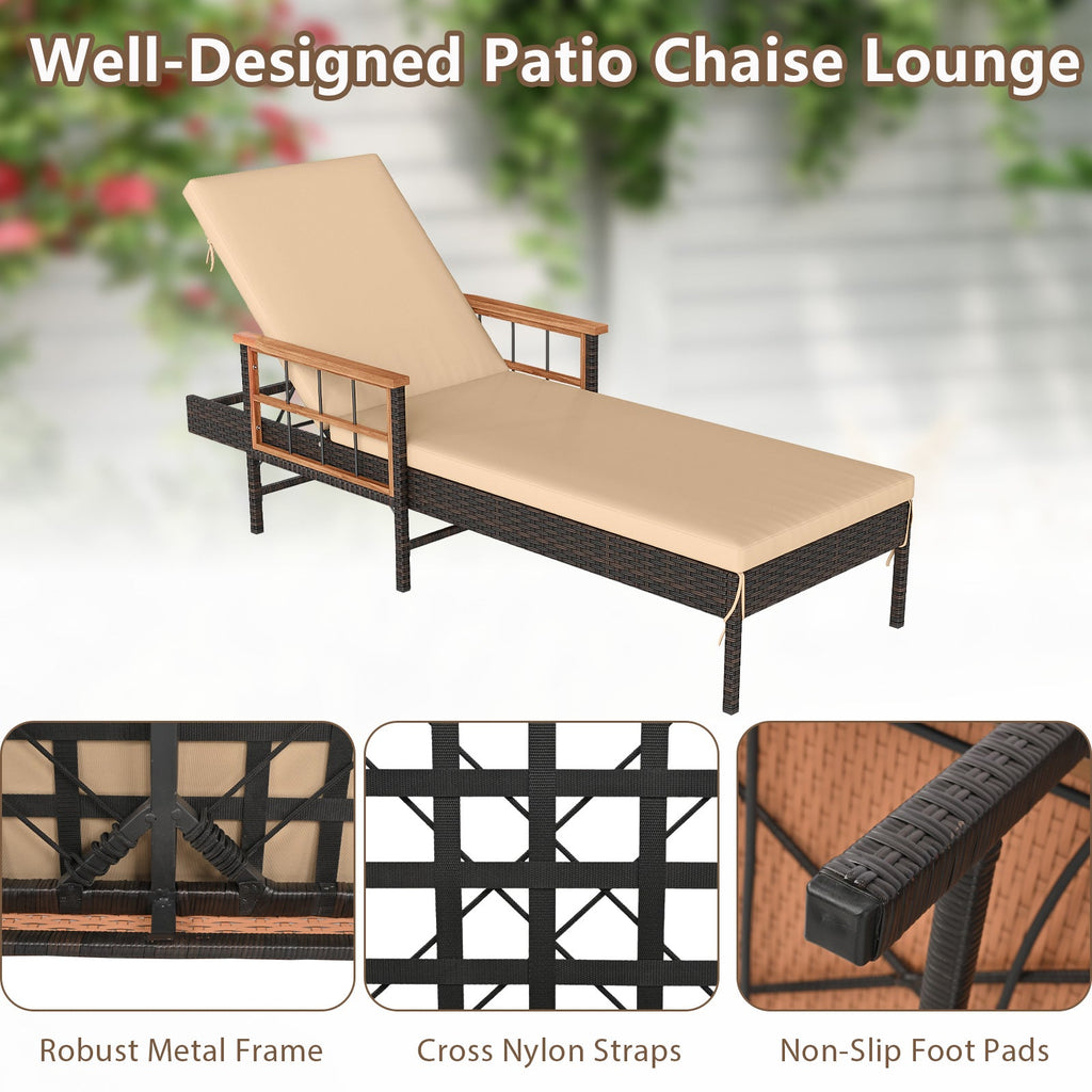 Outdoor Reclining Lounger Chair with 4-Level Adjustable Backrest-Beige