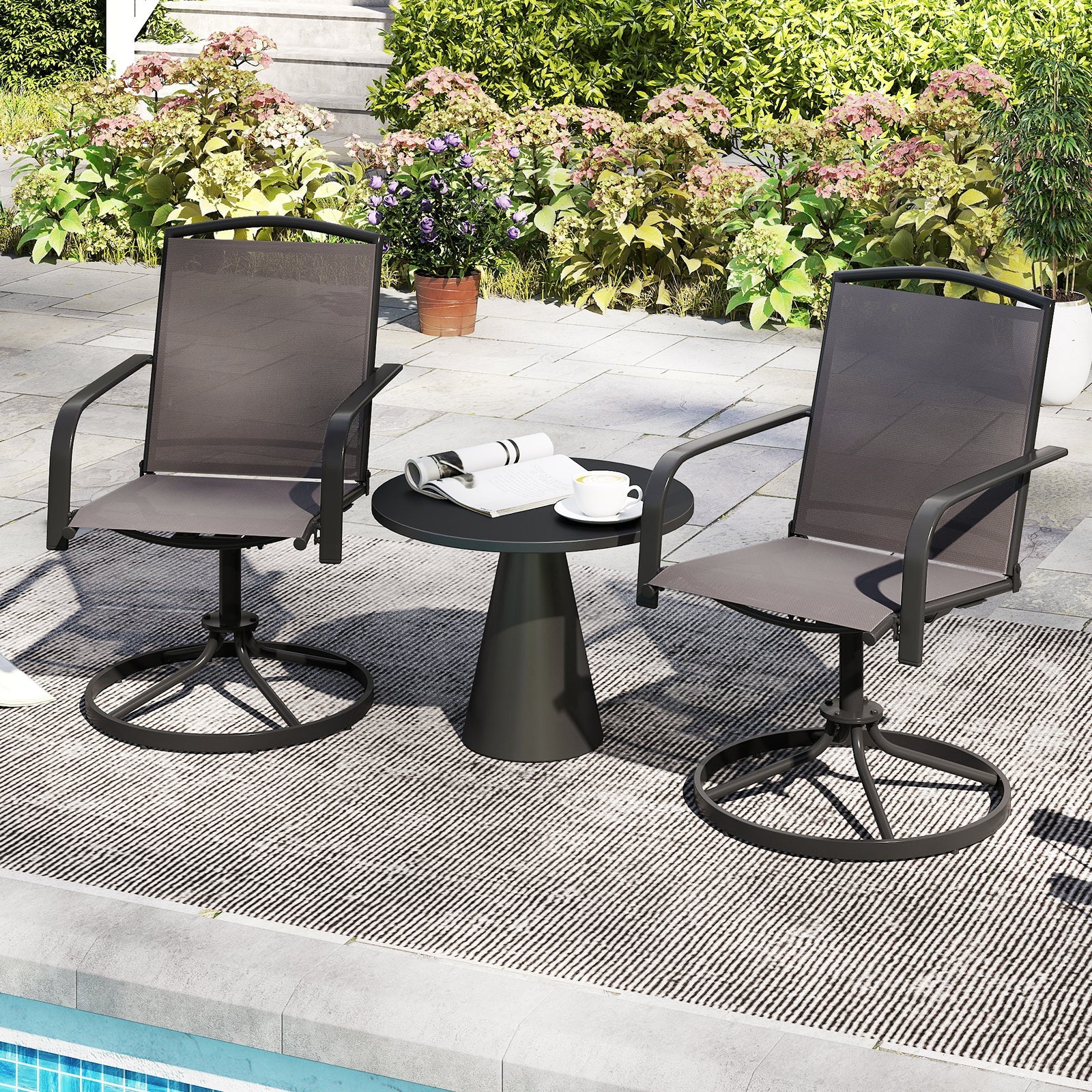 Outdoor Swivel Chairs Set of 2 with High Back and Breathable Seat