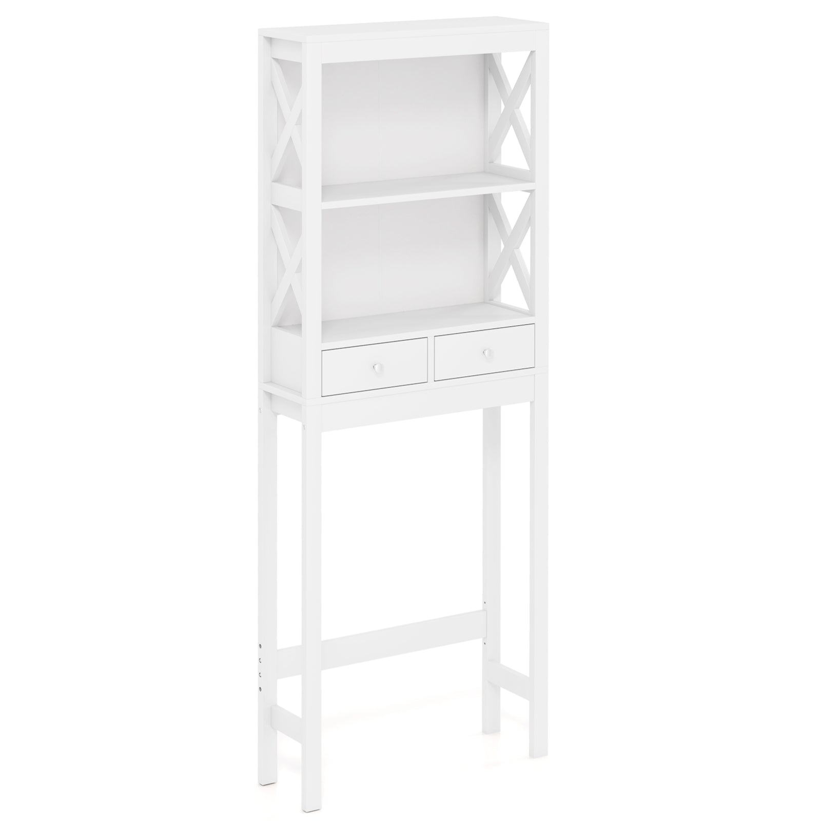 Over the Toilet Storage Rack Tall with Drawers Shelves and Adjustable Bottom Bar