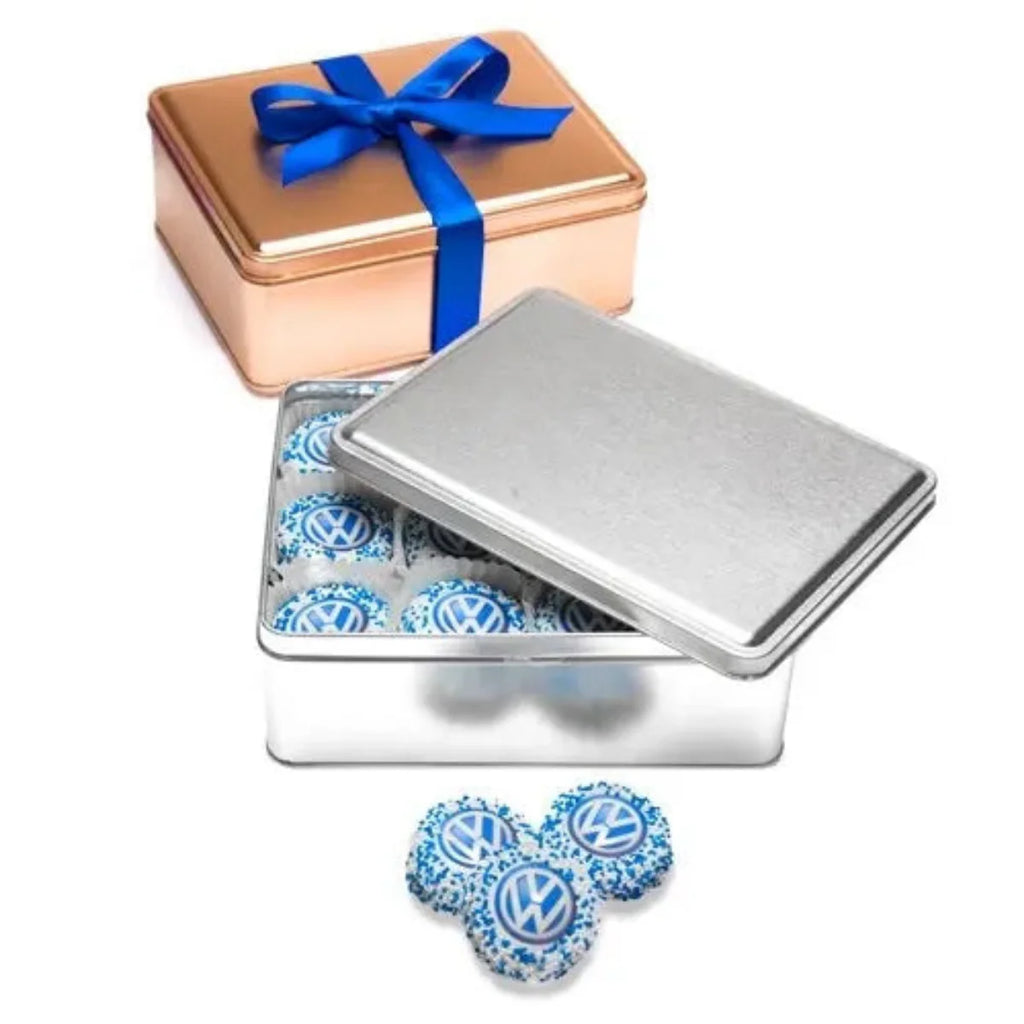 Corporate Logo Hand Dipped & Decorated Sandwich Cookie- Tin of 24