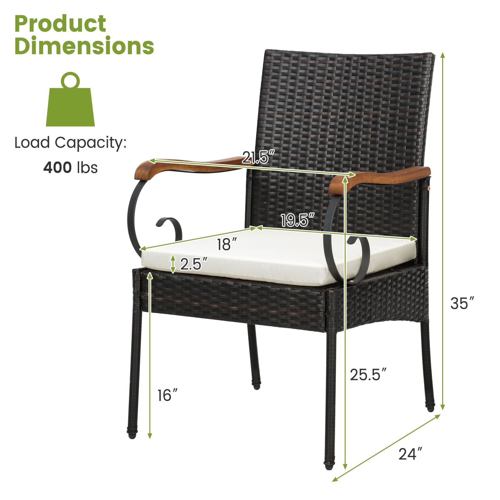 Set of 2/4 Outdoor PE Wicker Chair with Acacia Wood Armrests