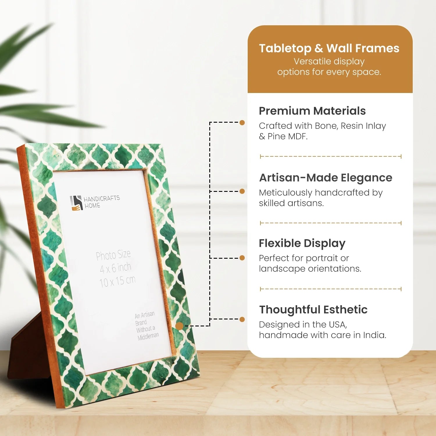 Picture Frame Moroccan Pattern Collection Bone & Resin Inlay Green – 3 Sizes