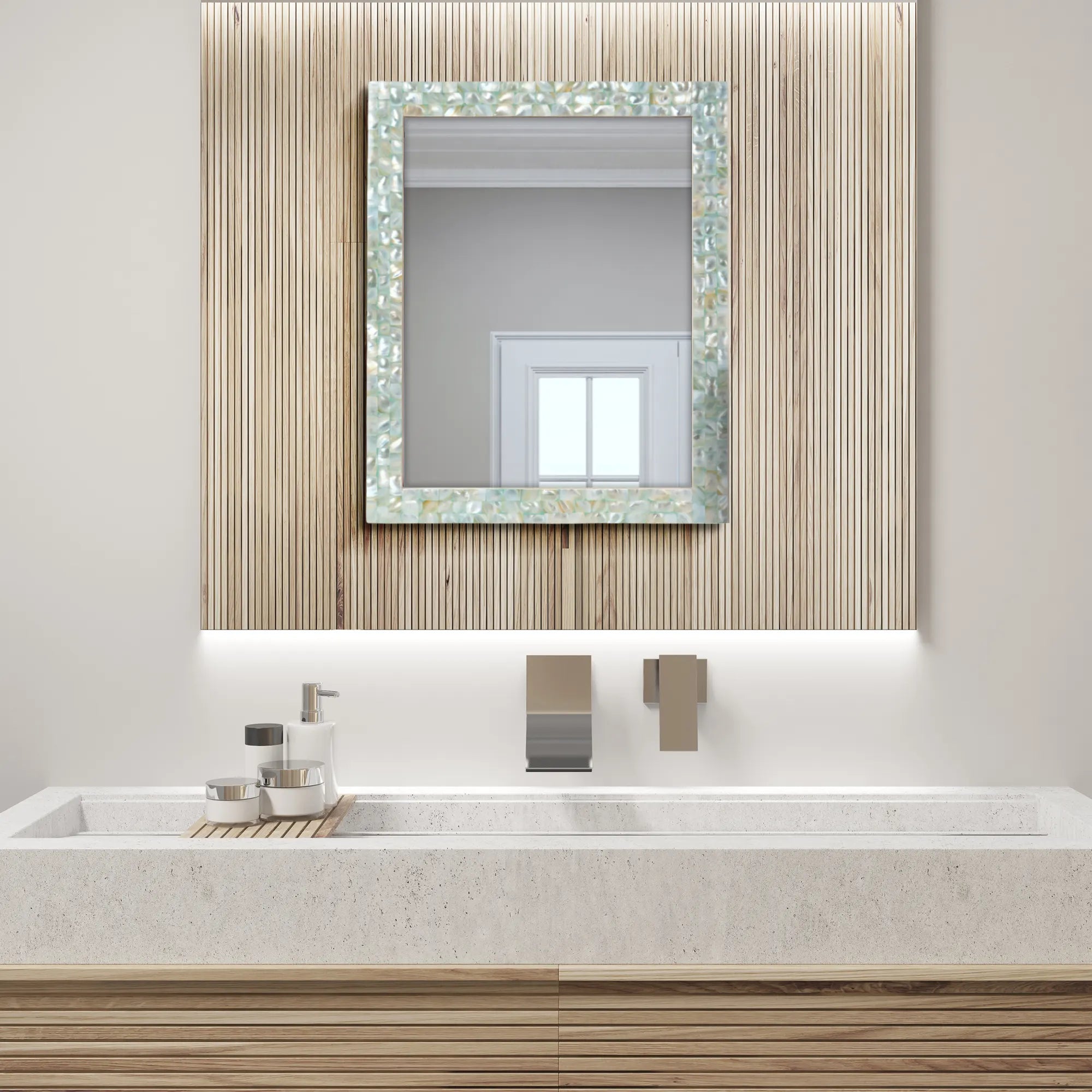 Mother of Pearl Mirror Frame with Mirror, Green, 18" x 24" (Made-to-Order)