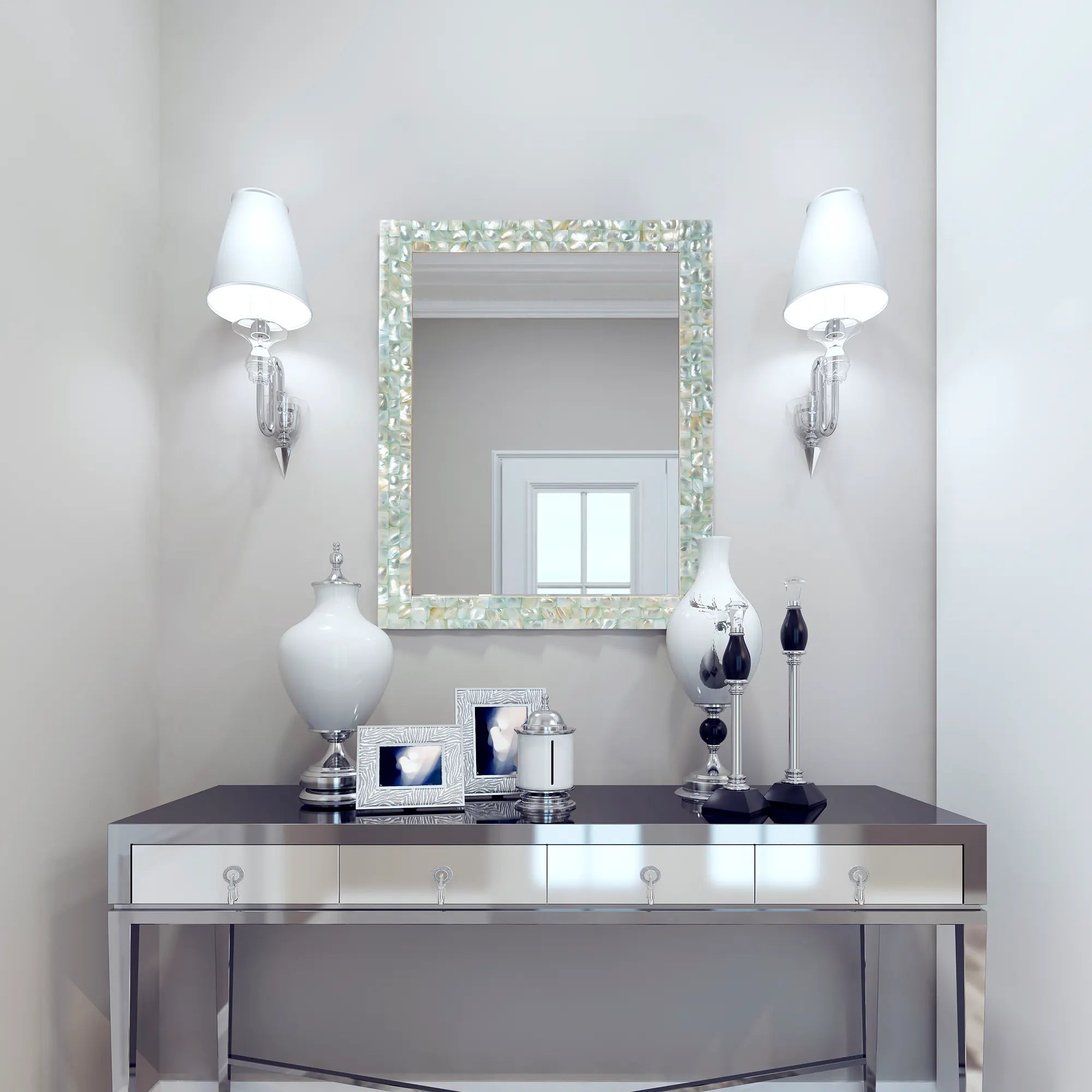 Make To Order Mother Of Pearl Green Mirror in 7 Sizes