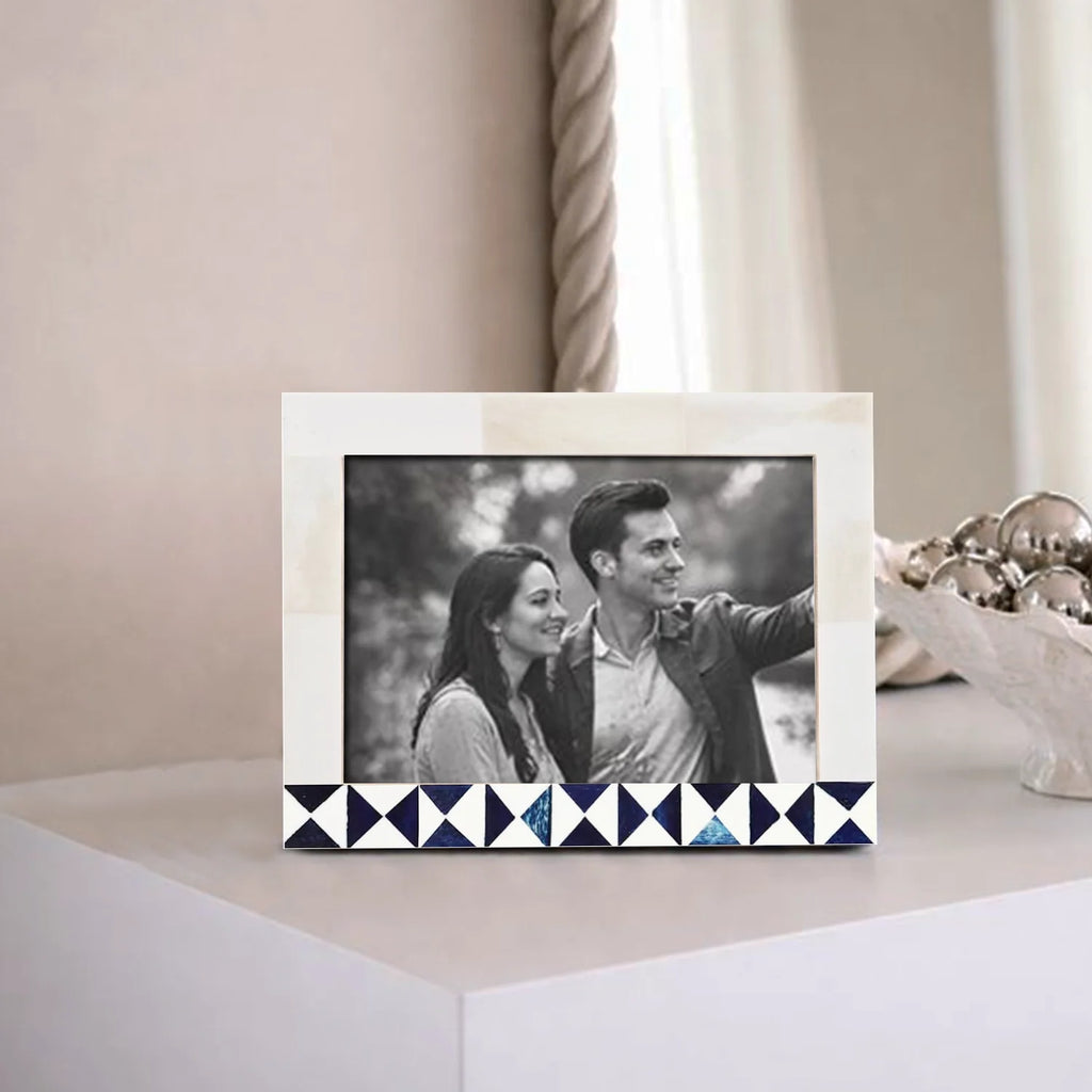 Picture Frame Indigo Mosaic Collection Bone Inlay White & Blue – 4x6 & 5x7"