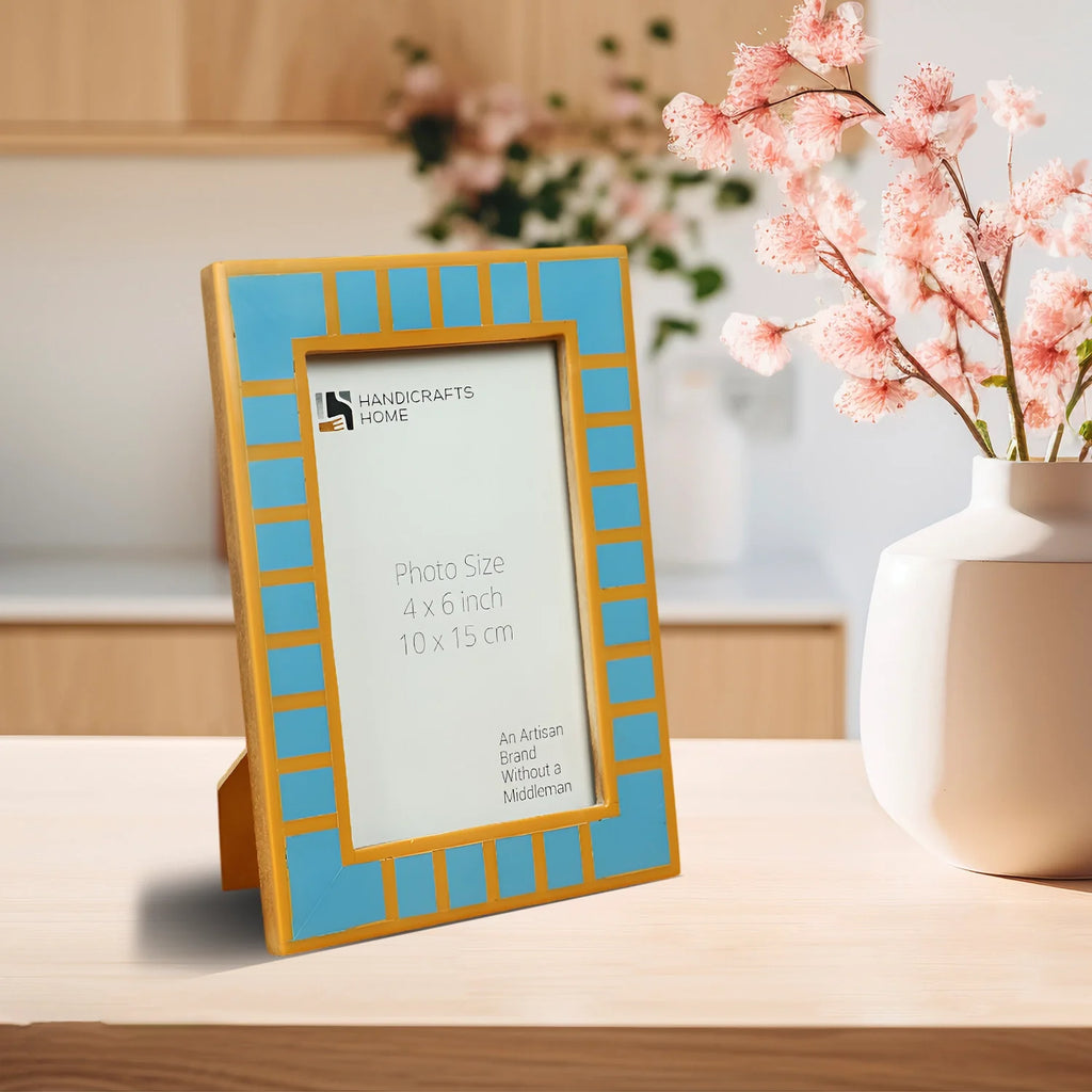Picture Frame Classic Block Stripe Collection Resin Inlay, Turquoise – 4x6 & 5x7