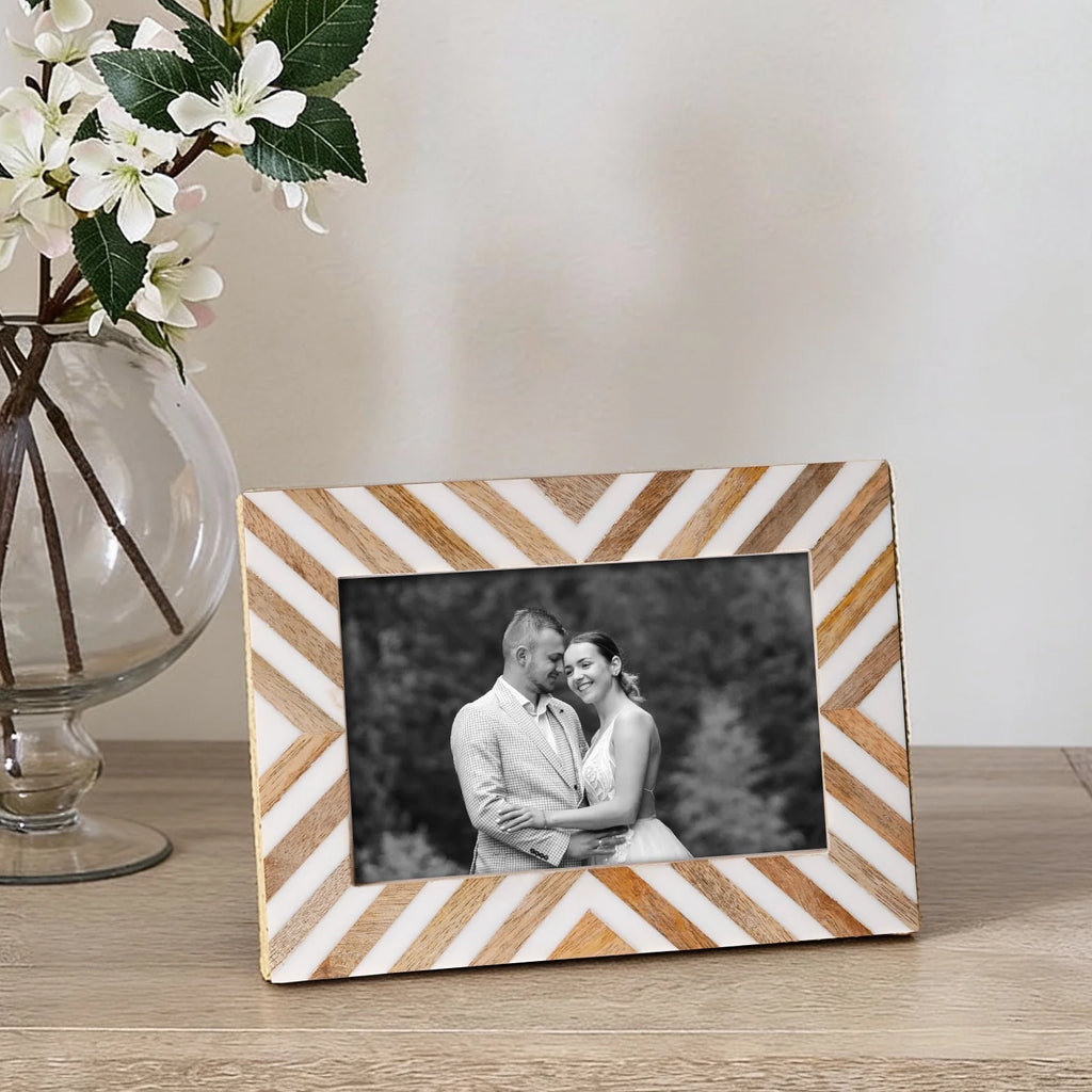 Picture Frame Hypno Calm Collection Bone Inlay Resin Brown White -4x6 5x7 8x10"