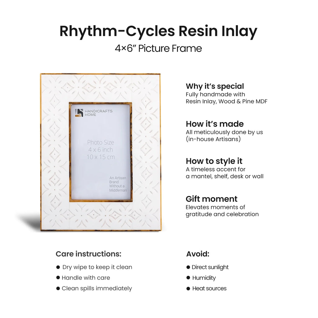 Rhythm Cycles Picture Frame White Resin Inlay 4x6 5x7 8x10