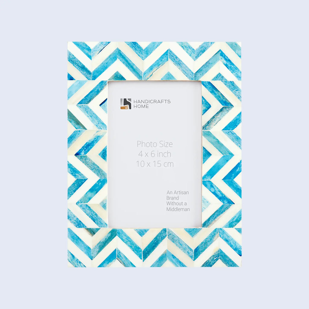 Picture Frame Zigzag Herringbone Collection Bone Inlay Turquoise & White – 4x4 & 4x6"