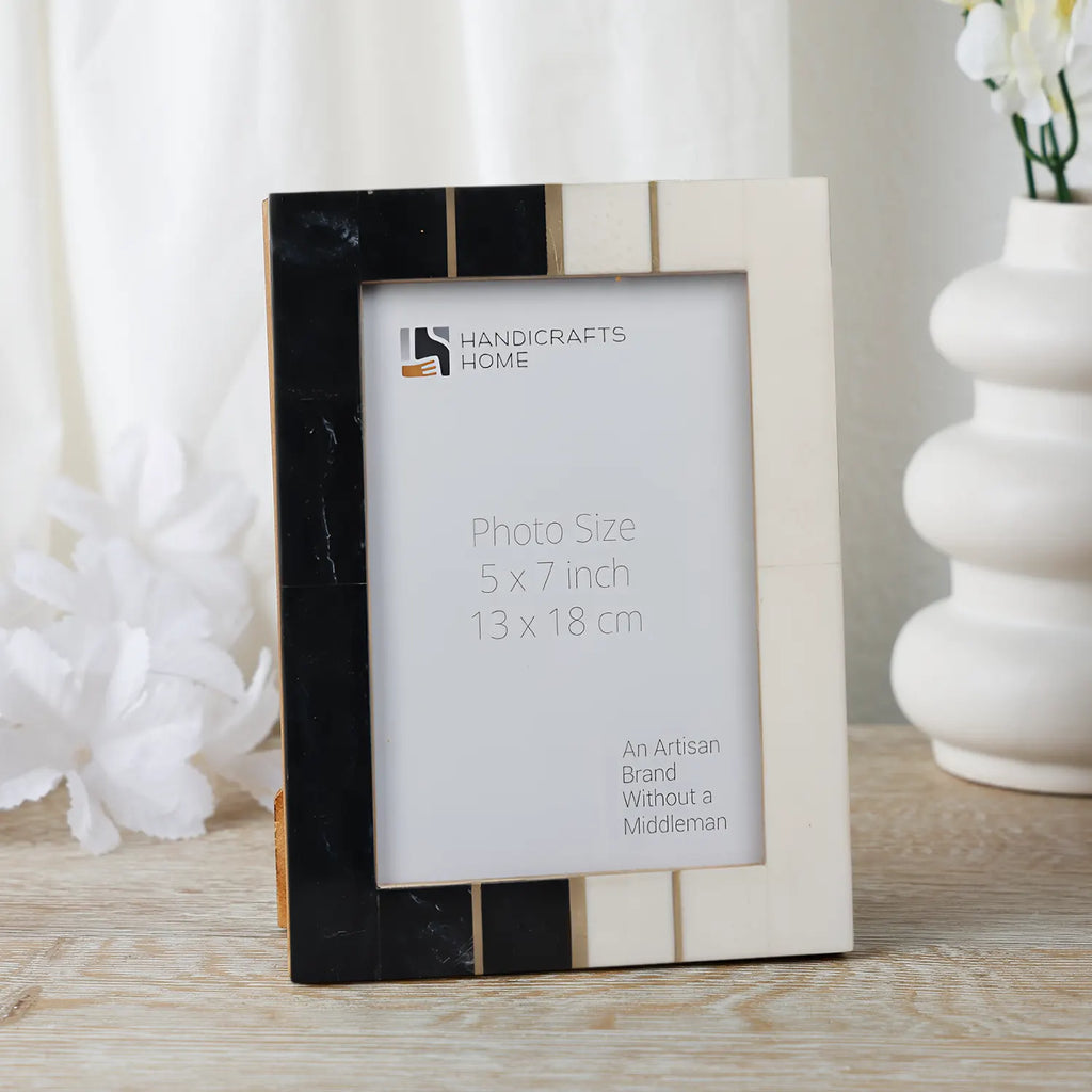 Black White Resin Brass Inlay Picture Frame Tabletop 4x6 5x7
