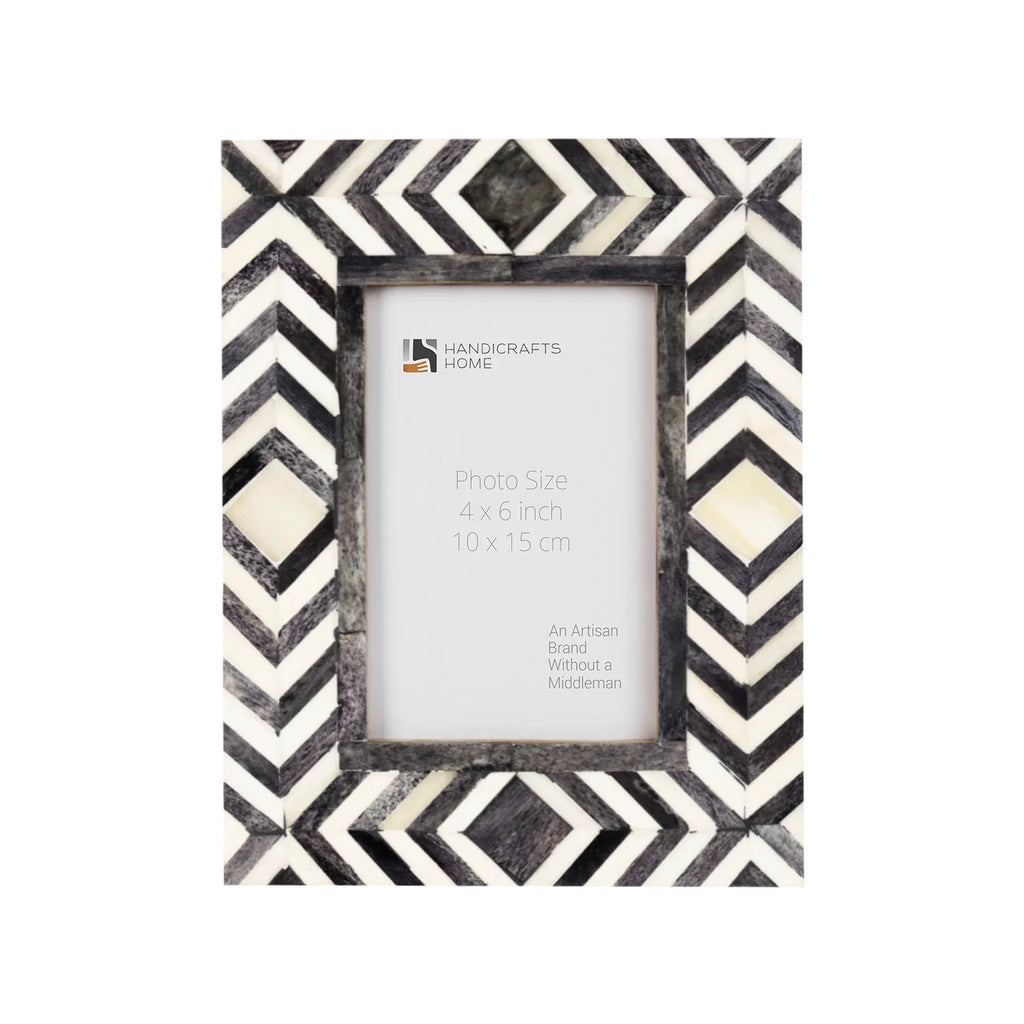Photo Frame Mosaic Slate Chevron Collection Bone Inlay Grey White 4x6