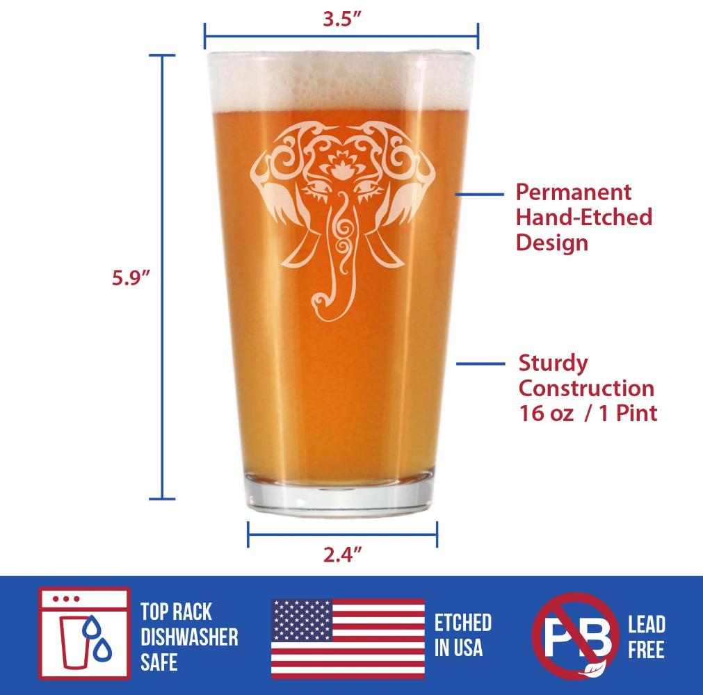 Elephant Boho - 16 Ounce Pint Glass