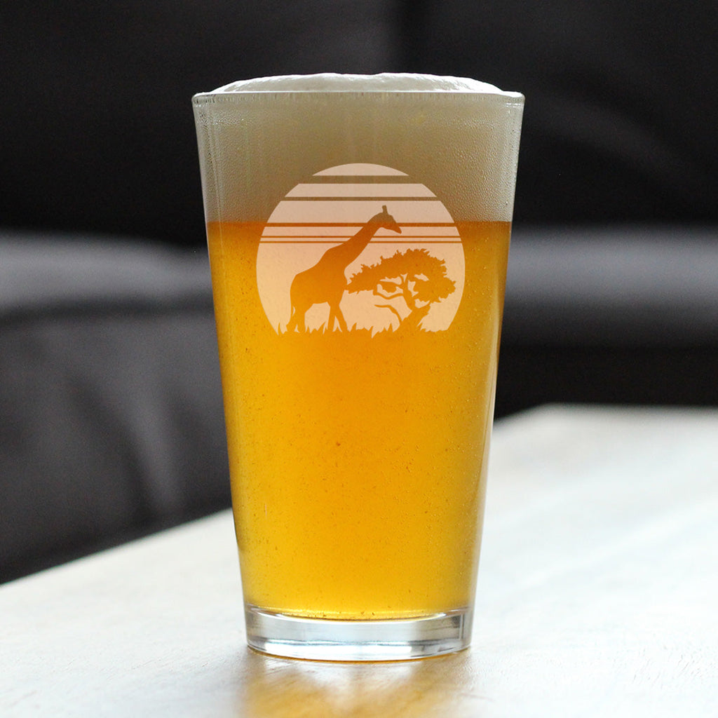 Giraffe Sunset Pint Glass for Beer - Fun Safari Themed Decor and Gifts for Lovers of African Wild Animals - 16 Oz Glasses