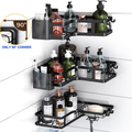PHANCIR 5 PCS Corner Shower Caddy, No Drilling Stainless Steel Shower Storage Rack with Hooks & Toothpaste Holder for Bathroom, Black