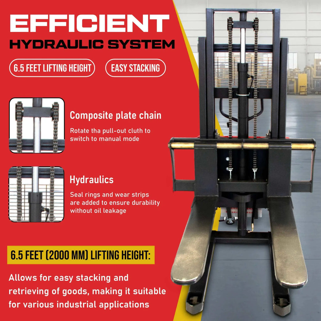 PS3300SE-2M Semi-Electric Pallet Stacker, 3300 lbs Capacity, 78" Lifting Height with Fixed Straddle Legs