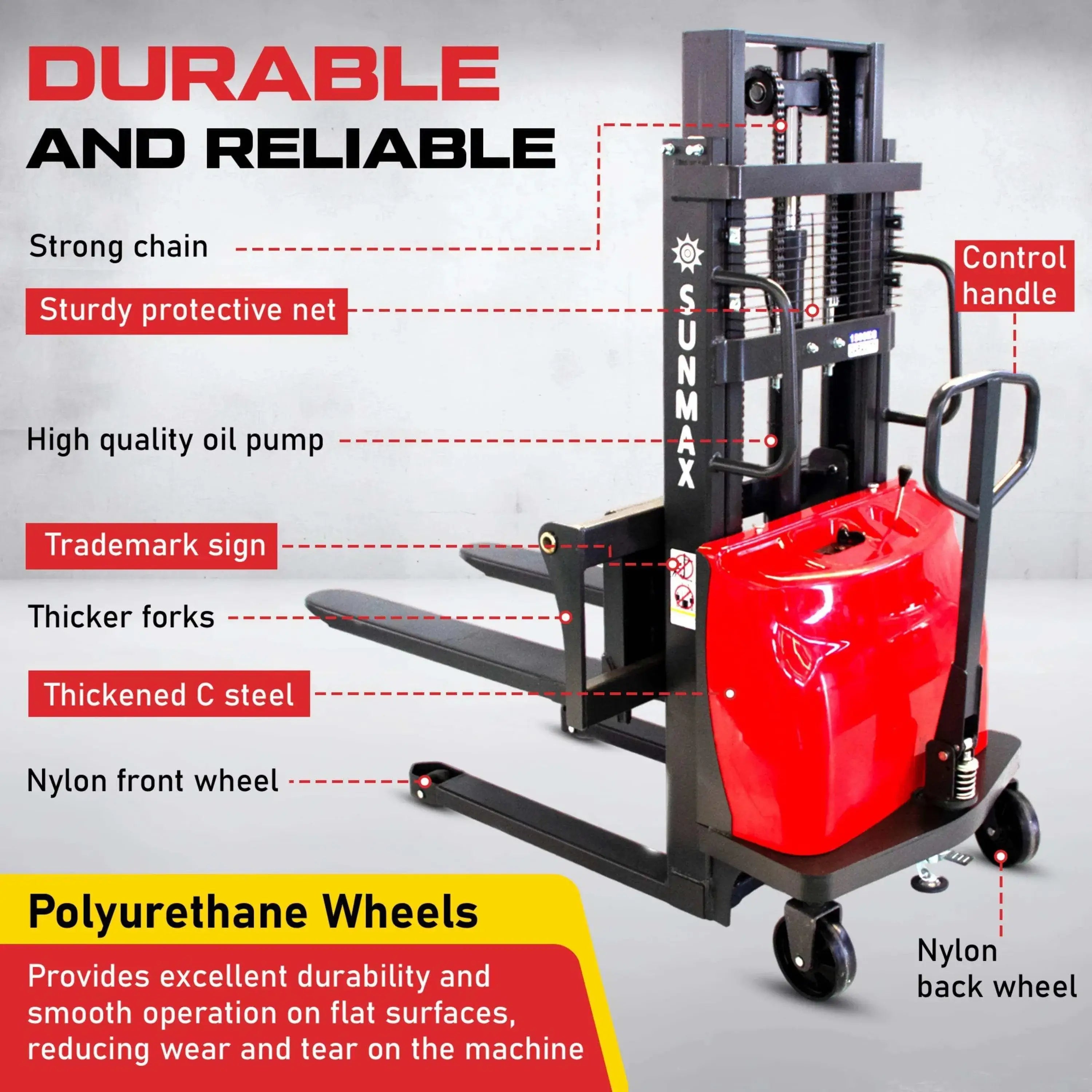 PS3300SE-2M Semi-Electric Pallet Stacker, 3300 lbs Capacity, 78" Lifting Height with Fixed Straddle Legs