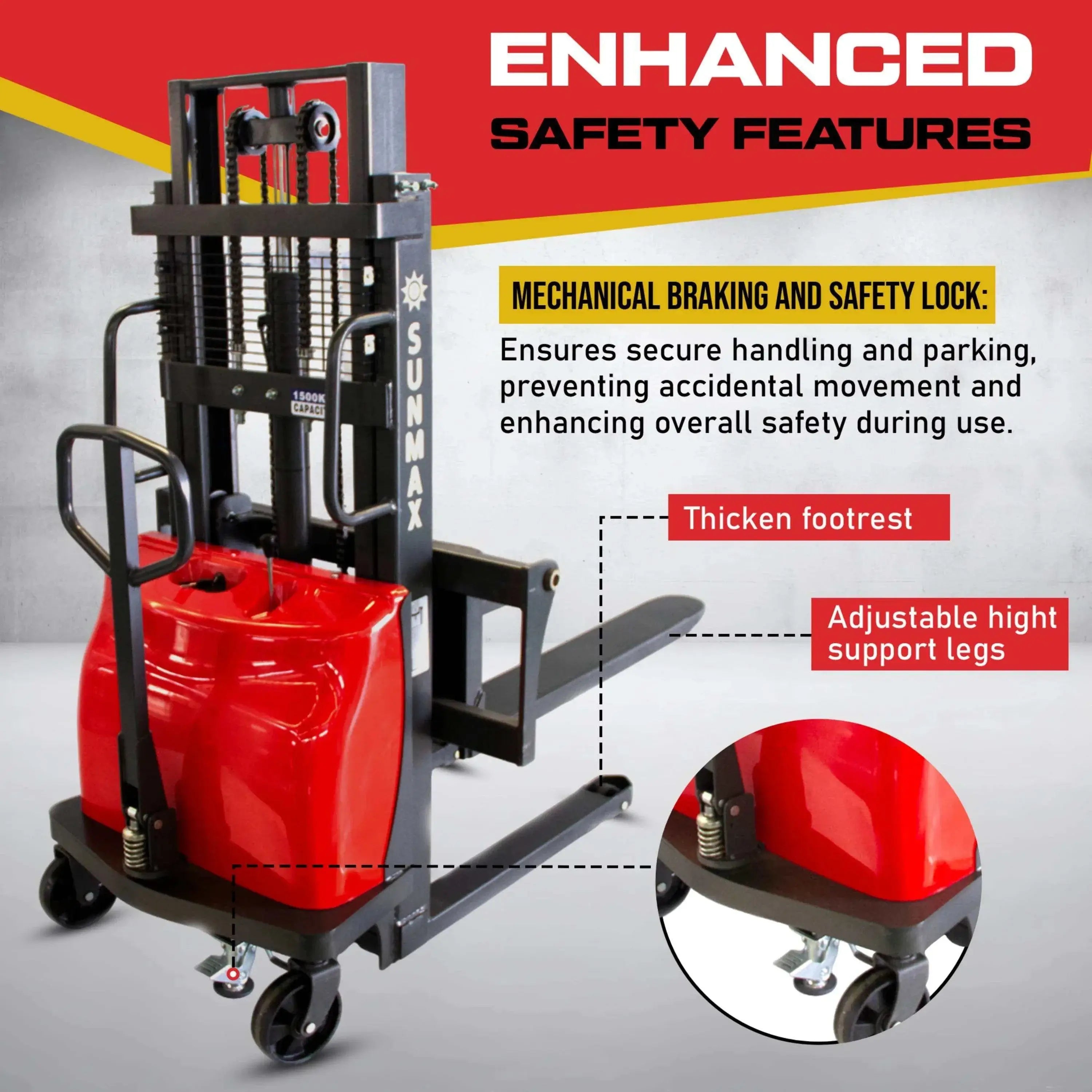 PS3300SE-2M Semi-Electric Pallet Stacker, 3300 lbs Capacity, 78" Lifting Height with Fixed Straddle Legs