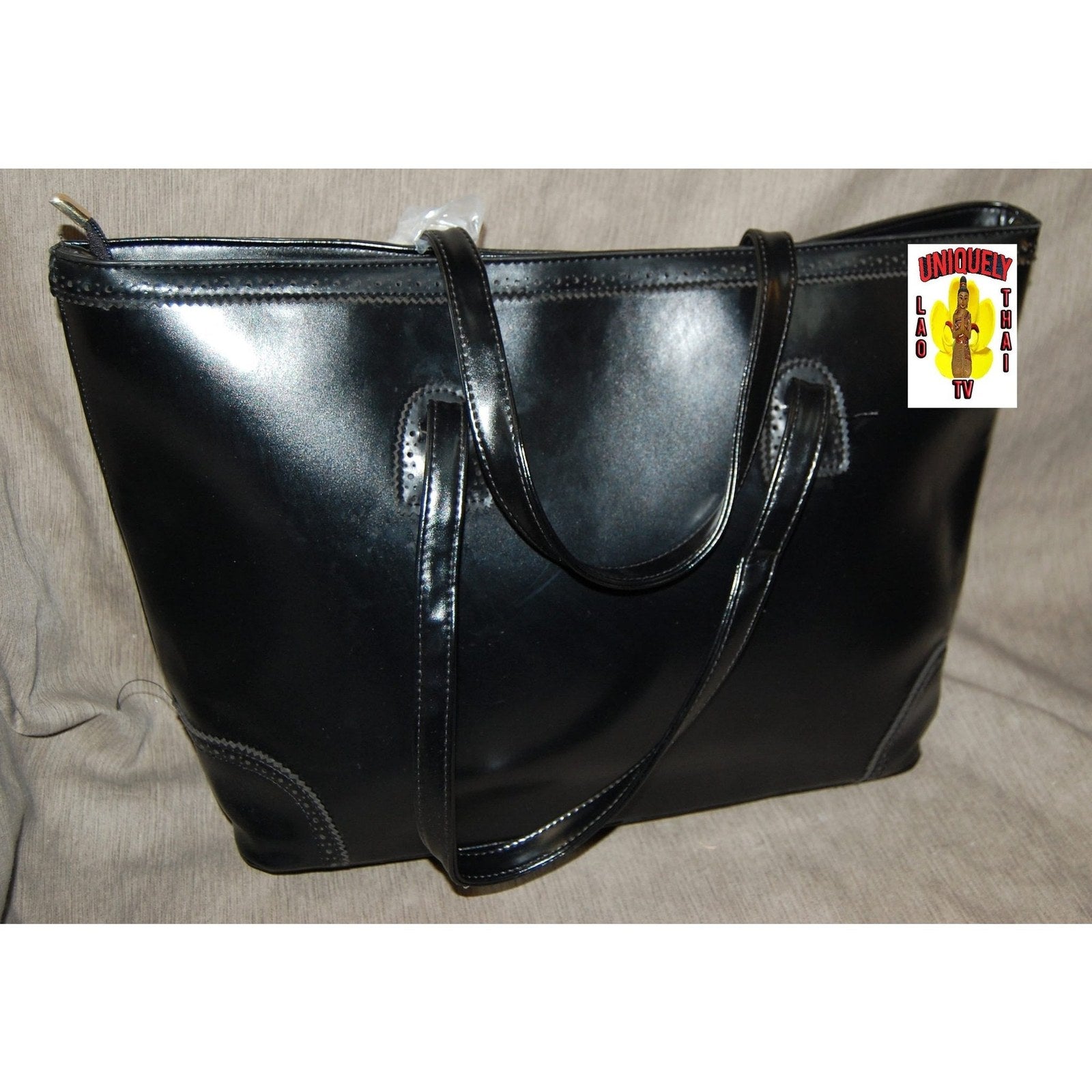 Synthetic Black Leather Handbag
