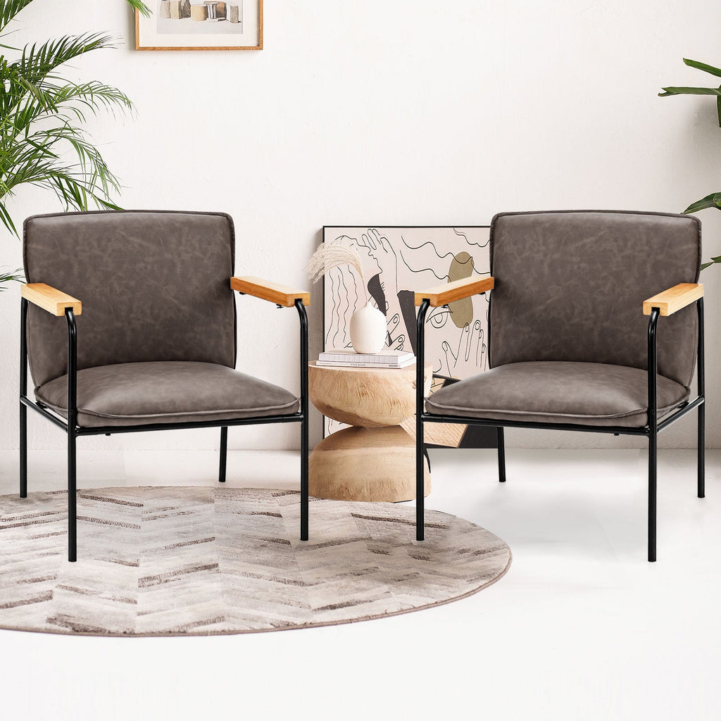 PU Leather Accent Chair with Rubber Wood Armrests