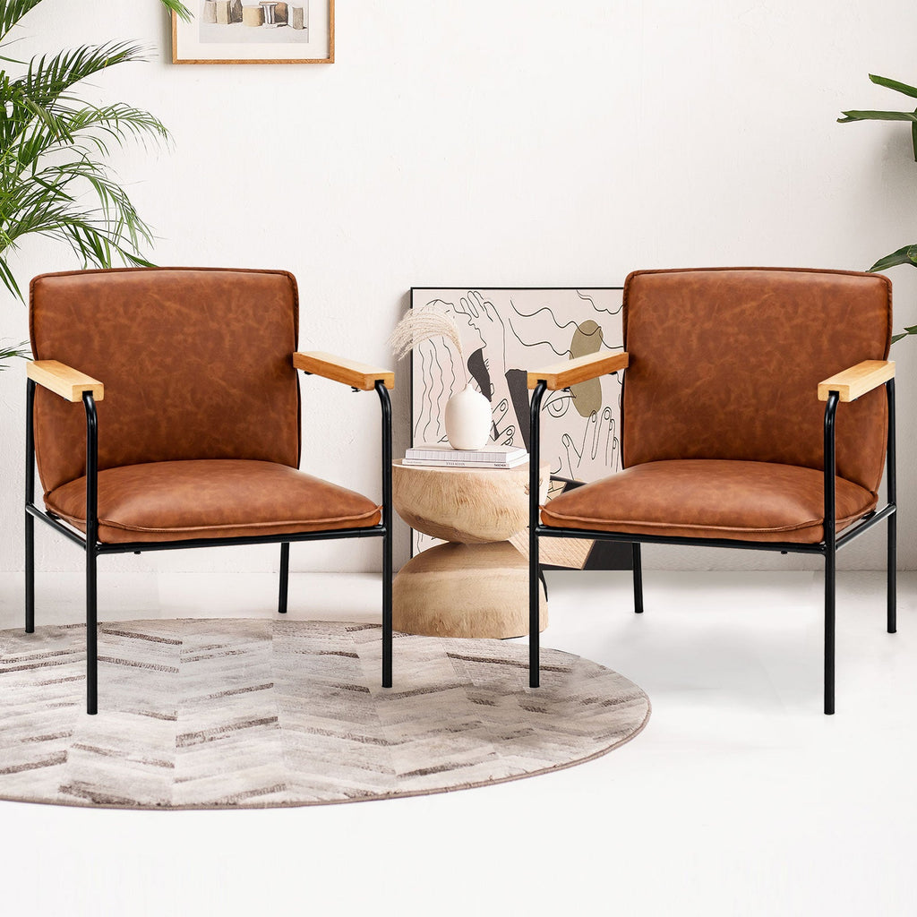 PU Leather Accent Chair with Rubber Wood Armrests