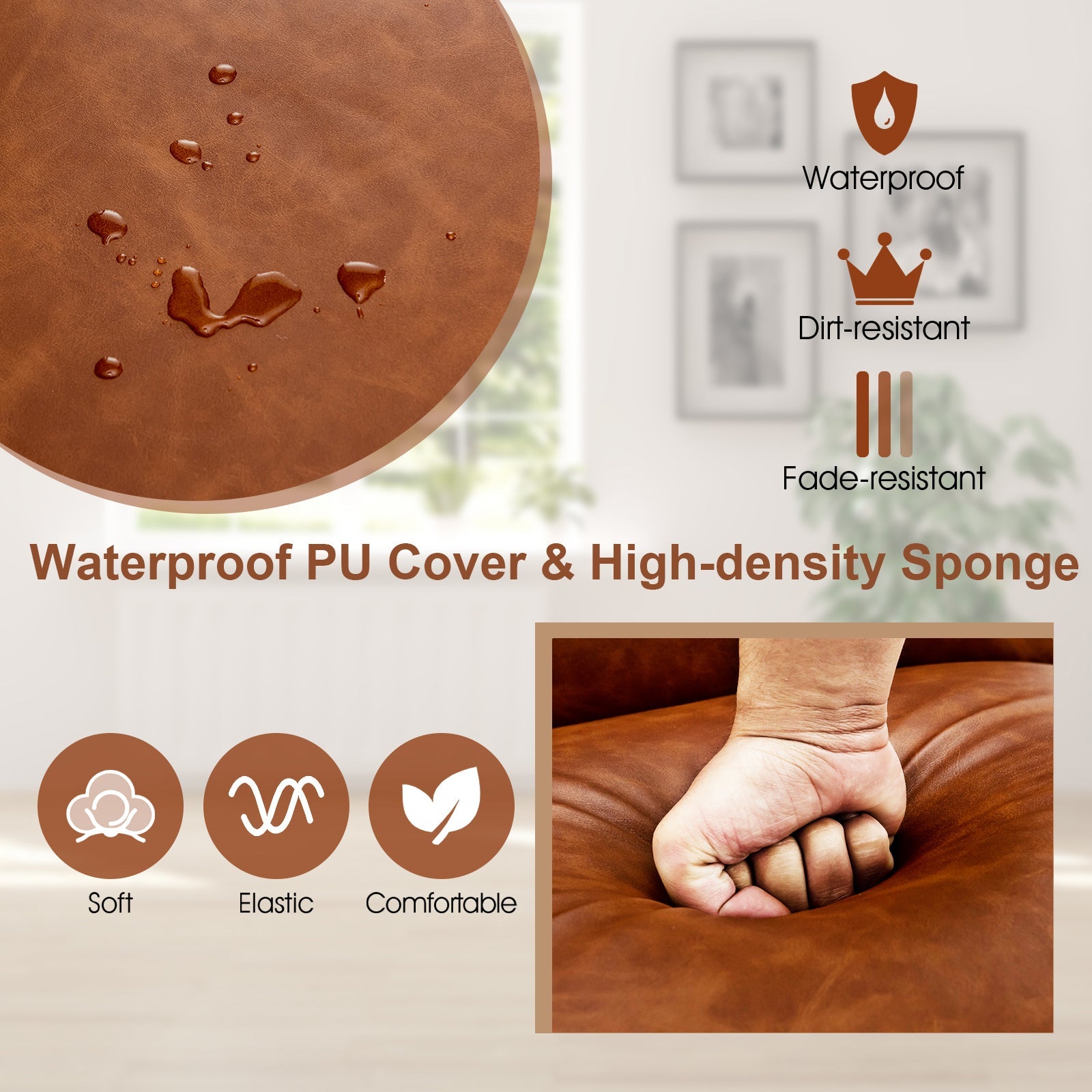 PU Leather Accent Chair with Rubber Wood Armrests