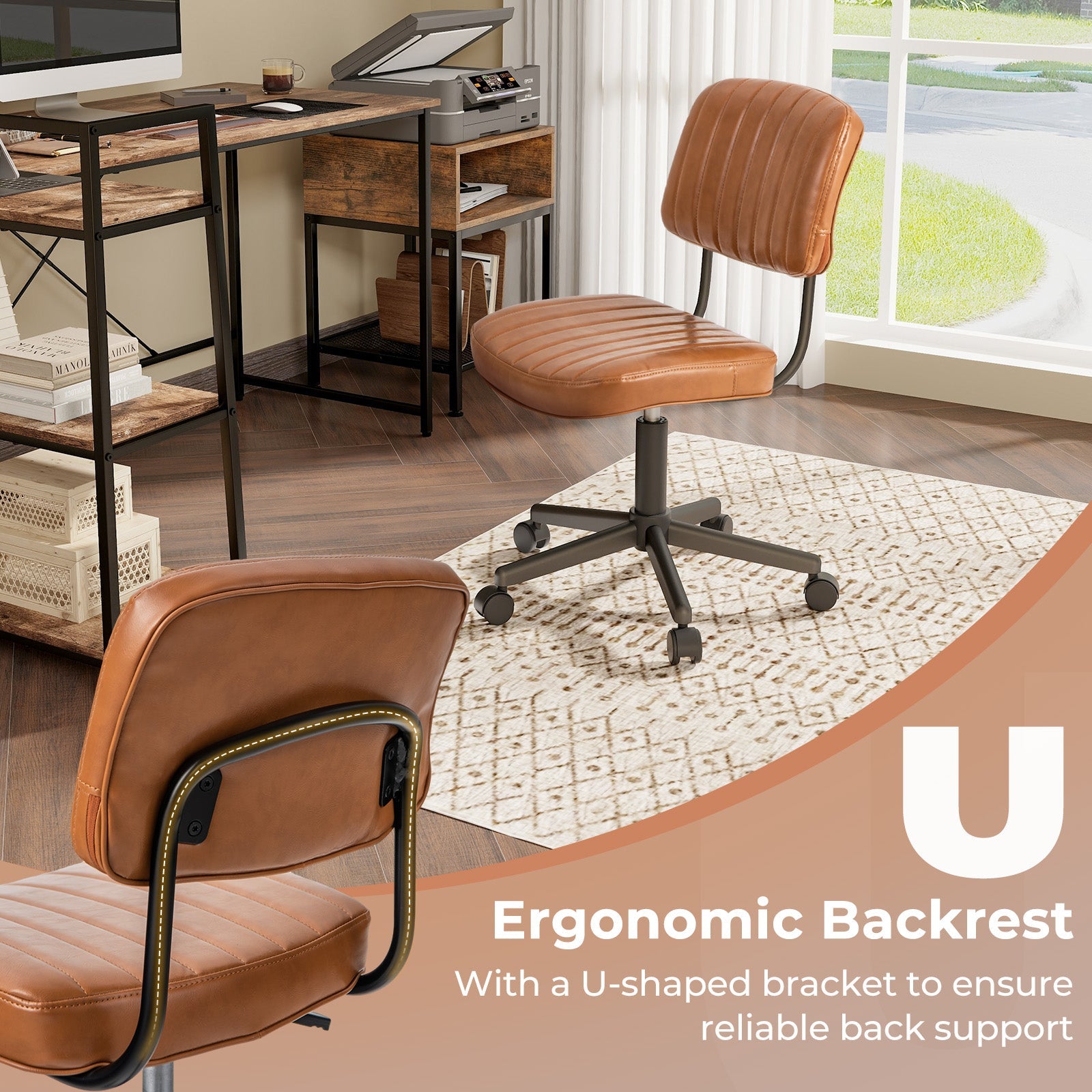 PU Leather Adjustable Office Chair Swivel Task Chair with Backrest