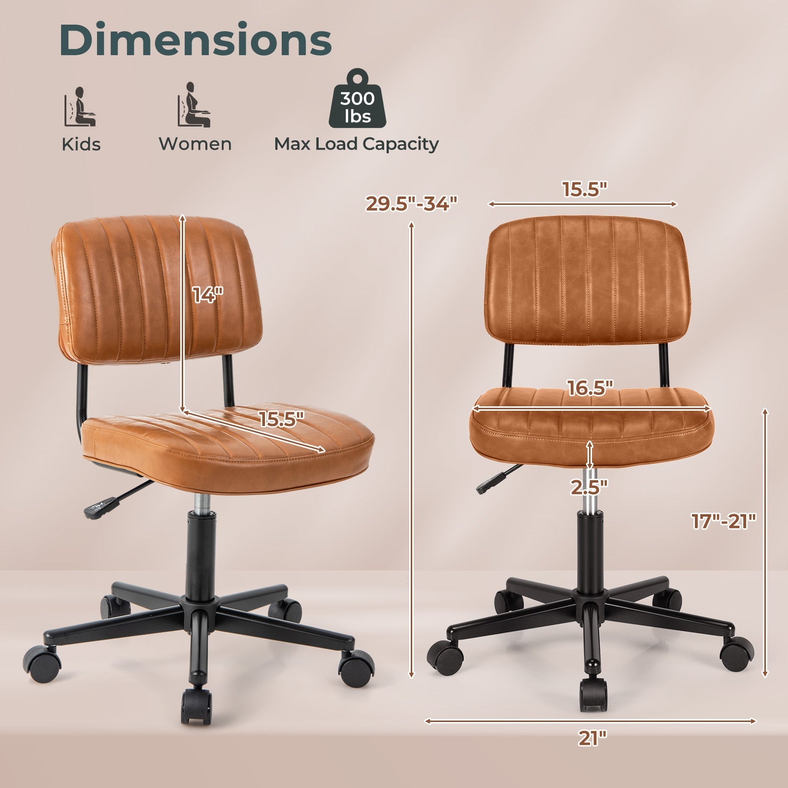 PU Leather Adjustable Office Chair Swivel Task Chair with Backrest