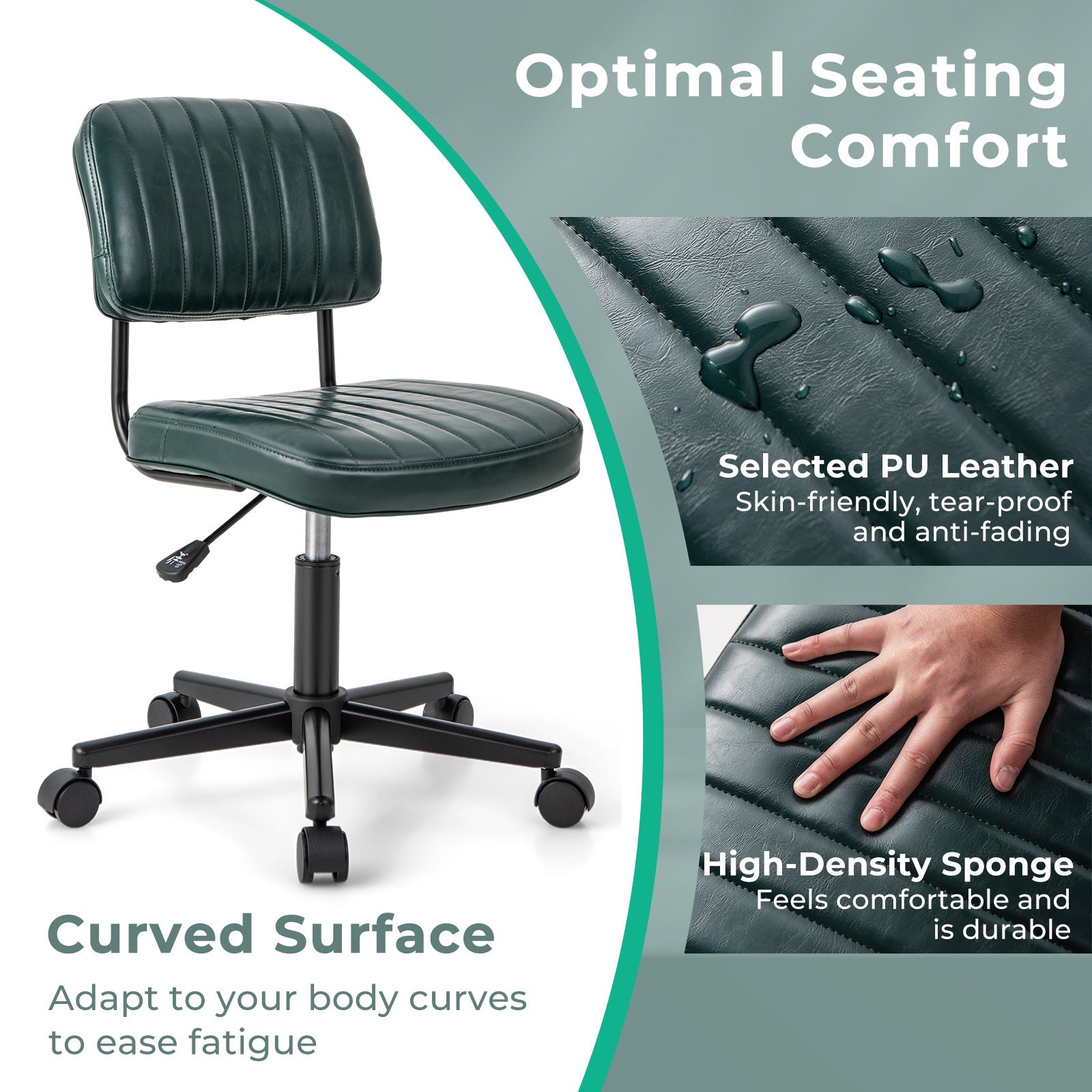 PU Leather Adjustable Office Chair Swivel Task Chair with Backrest
