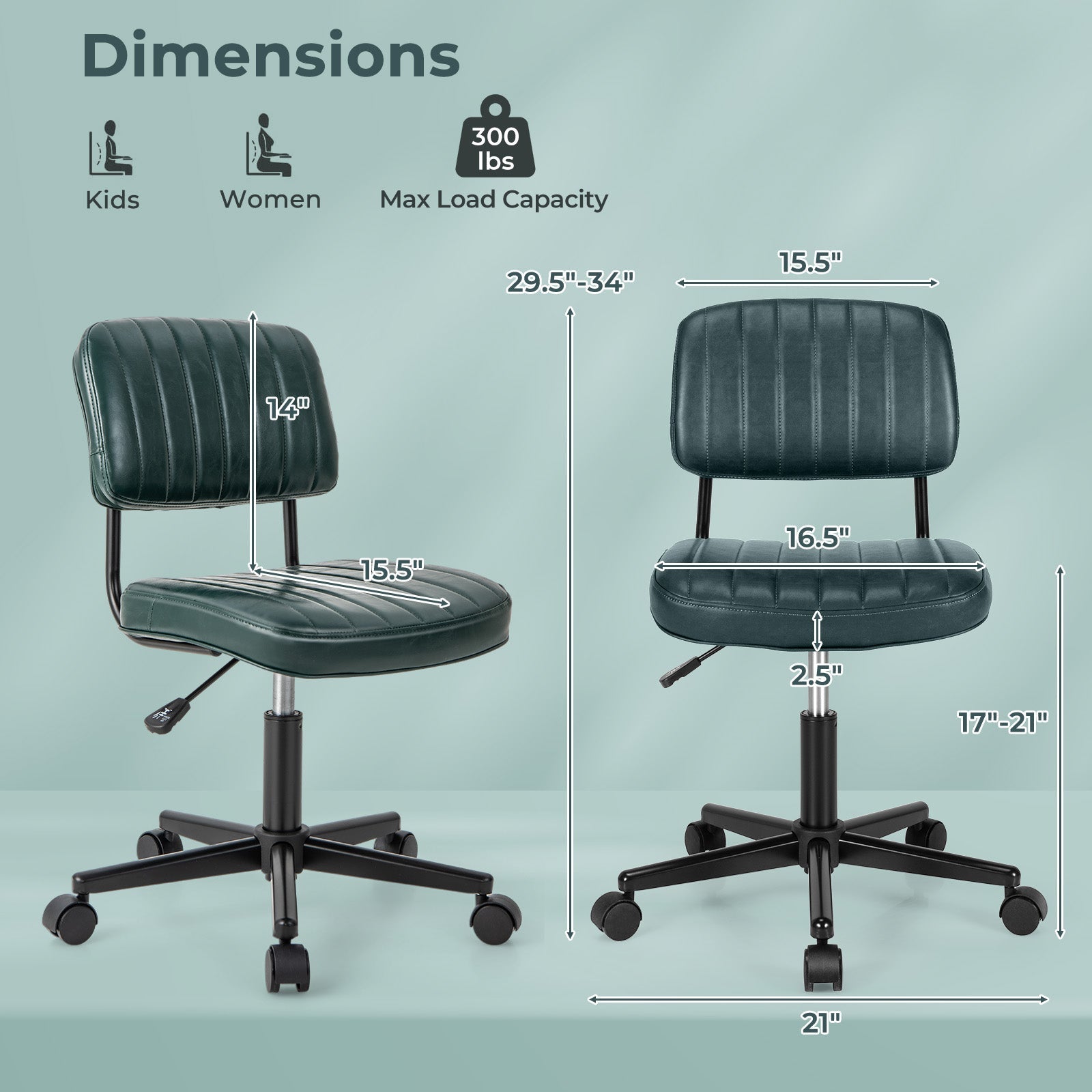 PU Leather Adjustable Office Chair Swivel Task Chair with Backrest