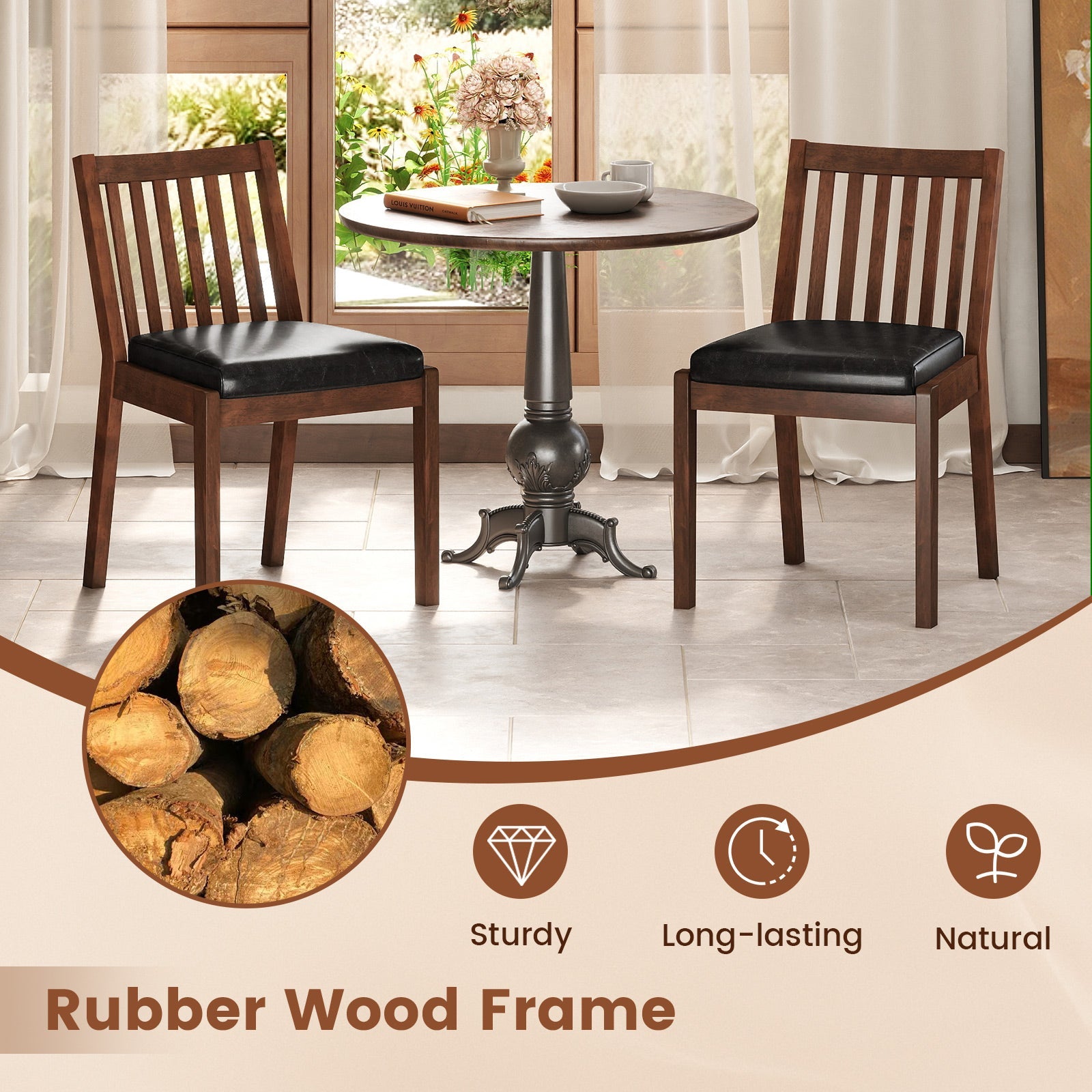 PU Leather Upholstered Dining Chair with Padded Seat Set of 2-Espresso