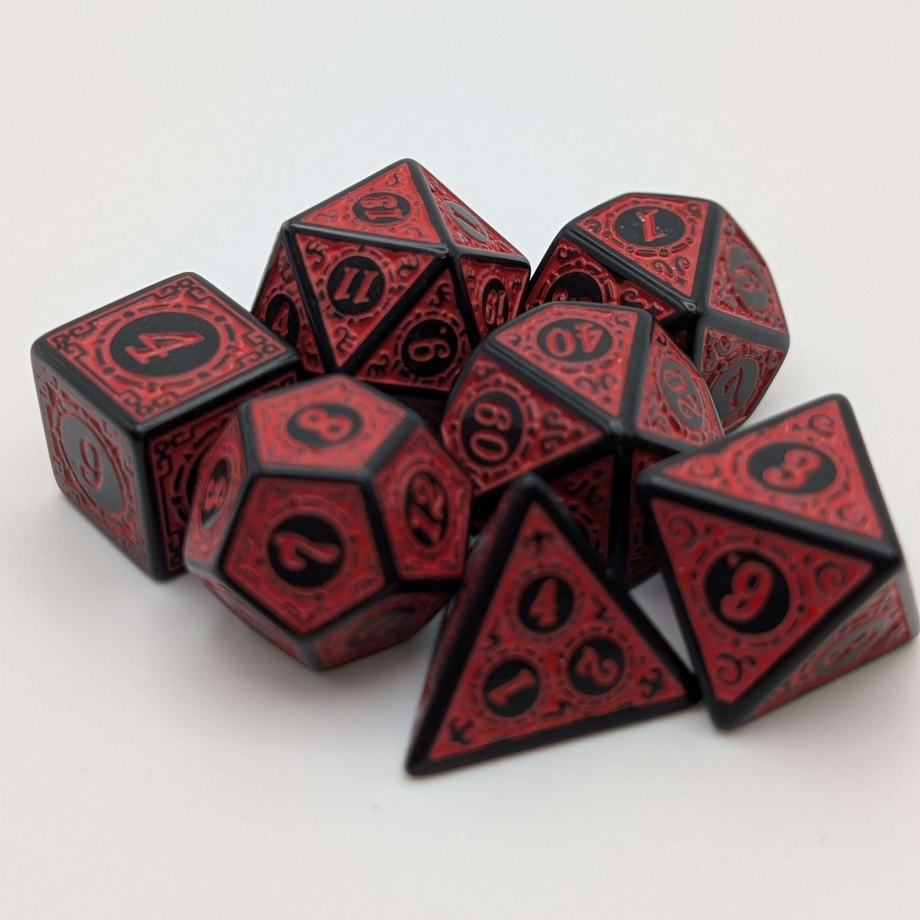 Magic Flame - Red - 7 Piece DnD Dice Set | Acrylic RPG Gaming Dice