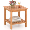 Patio Acacia Wood Side Table with Slatted Tabletop and Storage Shelf